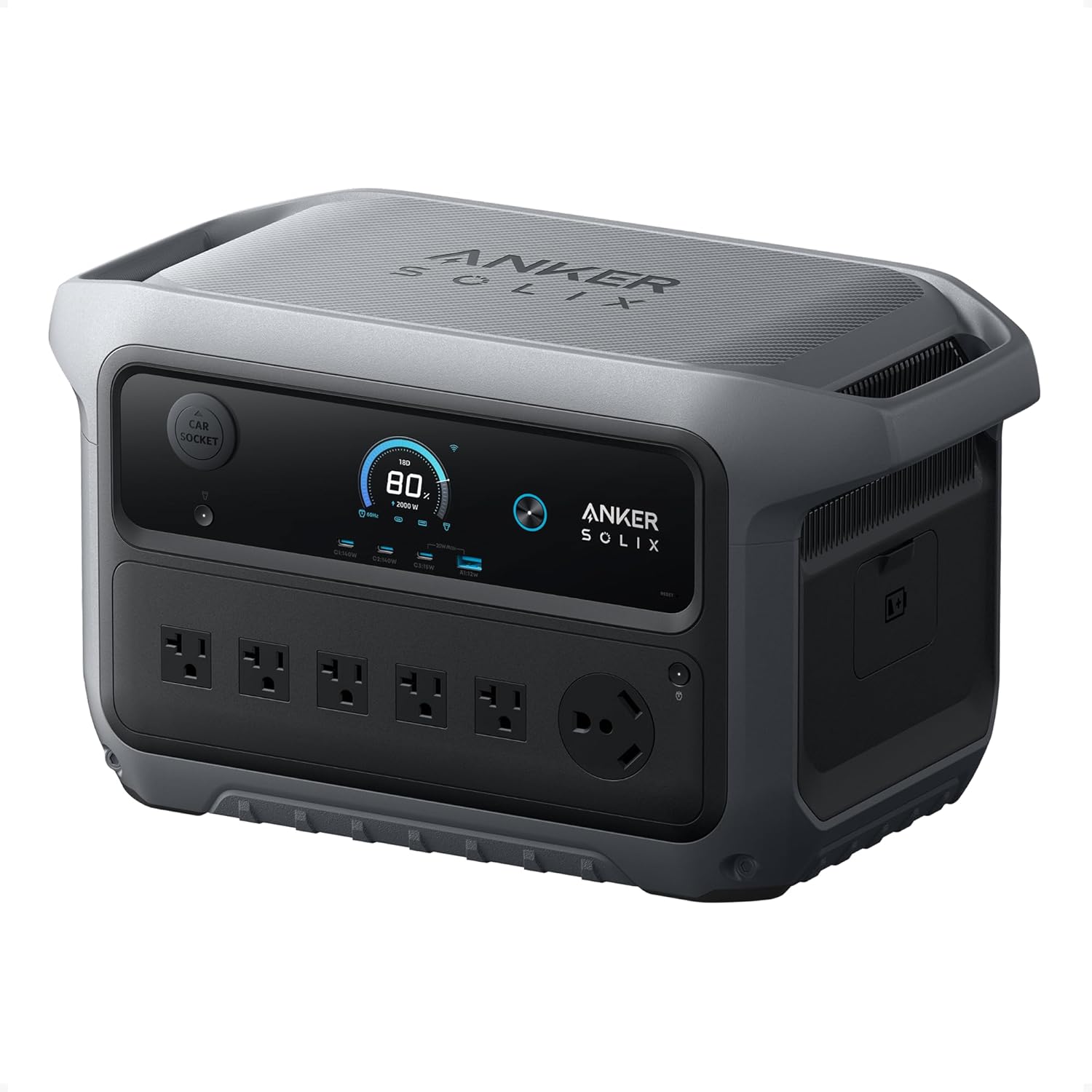 Anker SOLIX C2000 Gen 2 Portable Power Station with Expansion Battery, 2,400W (Peak 4,000W) Solar Generator, Full Charge in 58 Min, 4096wh LiFePO4 Battery for Home Backup, Power Outages, and Camping