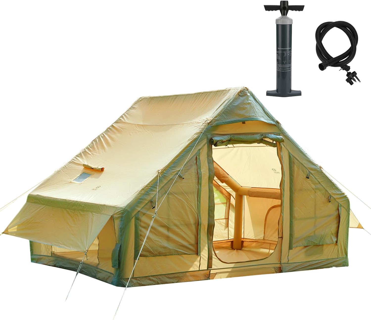 Nice C Inflatable Tent for Camping, Glamping Tent for Adults, Blow Up Tents, with Air Pump, 2-in-1 Air Valve, Chimney Opening, Waterproof, Windproof, Easy Set Up