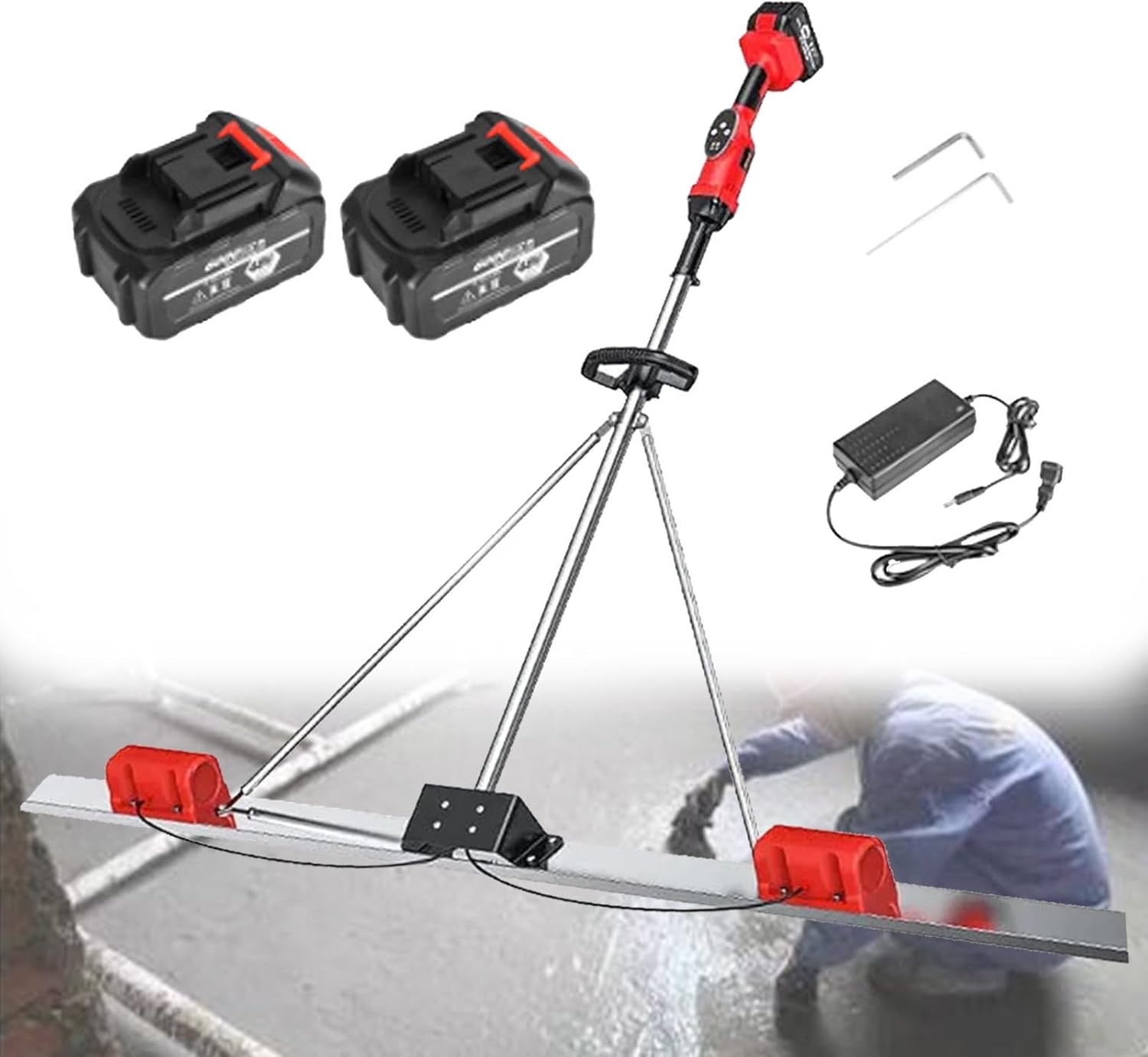 Battery Powered Concrete Leveling Tamper Ruler, Concrete Screed Vibratory Kit, Wet Cement Screedwith 9 Speed Setting, for Road Constructions 2*Battery-1.5M