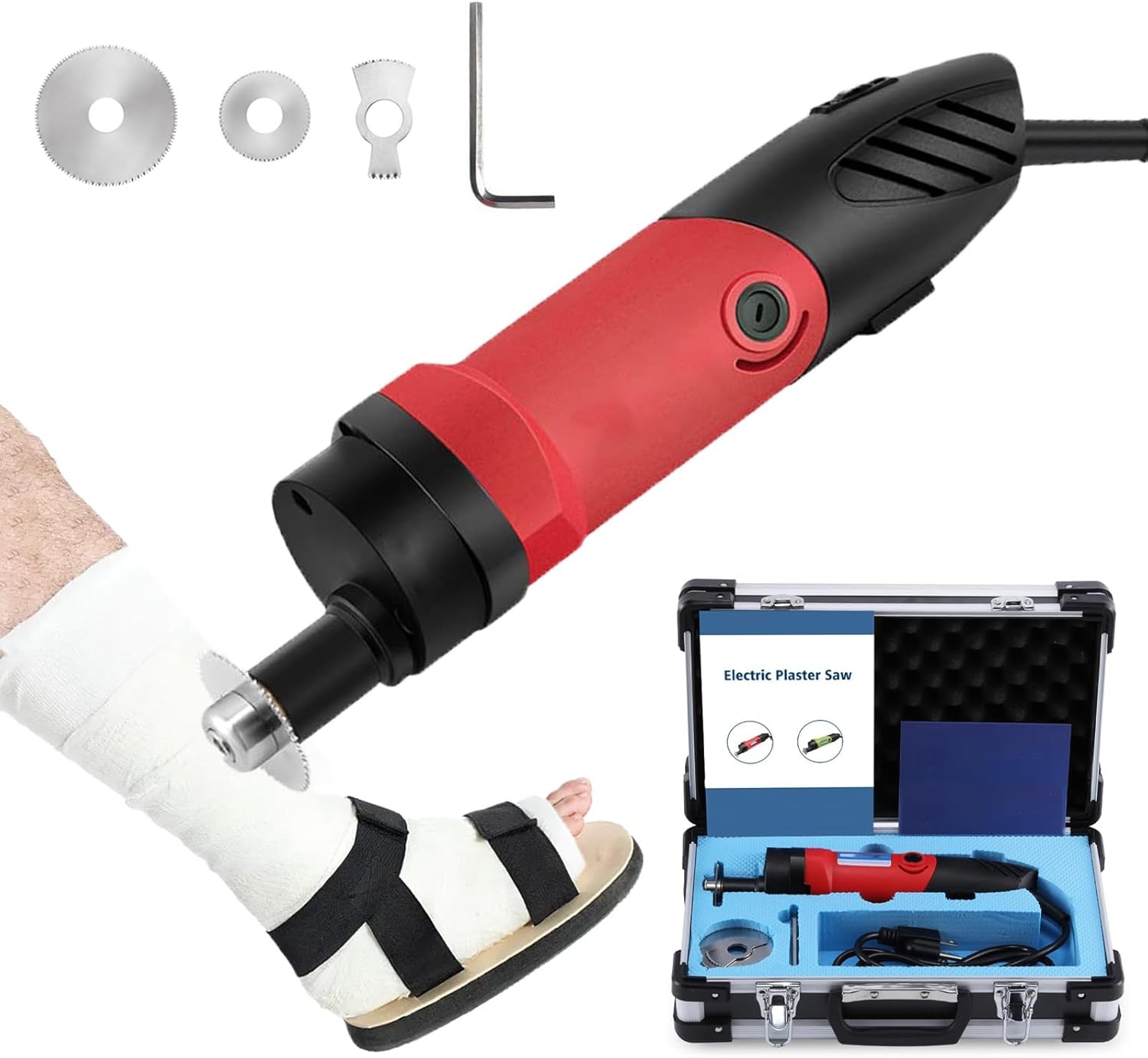 Medical Electric Plaster Saw Cast Cutter, Cast Removal Saw with 3 Blades, 13000RPM Speed Adjustable, Orthopedic Sport Medicine Surgery Tool for Removing Plaster Polymer Bandage(Red)