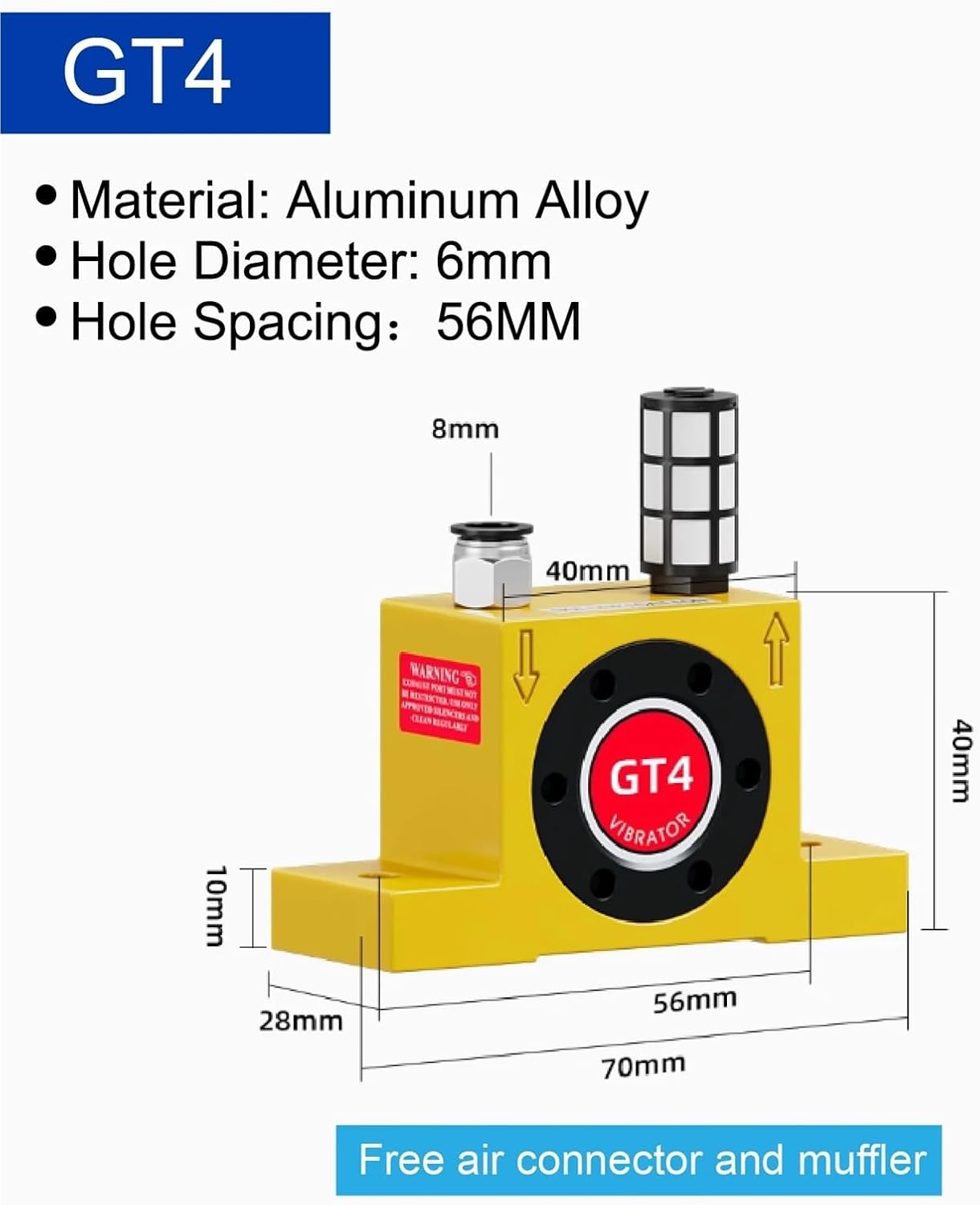 1pc GT4/8/10/16/20/32 Pneumatic Turbine Vibrator 600N–1200N Air Turbine Vibrator Bin Vibrator Aluminum Alloy Air Oscillator(GT-36)