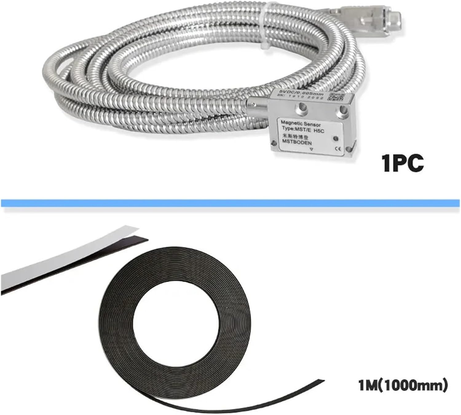 CNC Mill, Linear Encoder Magnetic Ruler Electronic Angle Displacement Sensor High Precision Open Tape Grating with Accessories(5000mm)