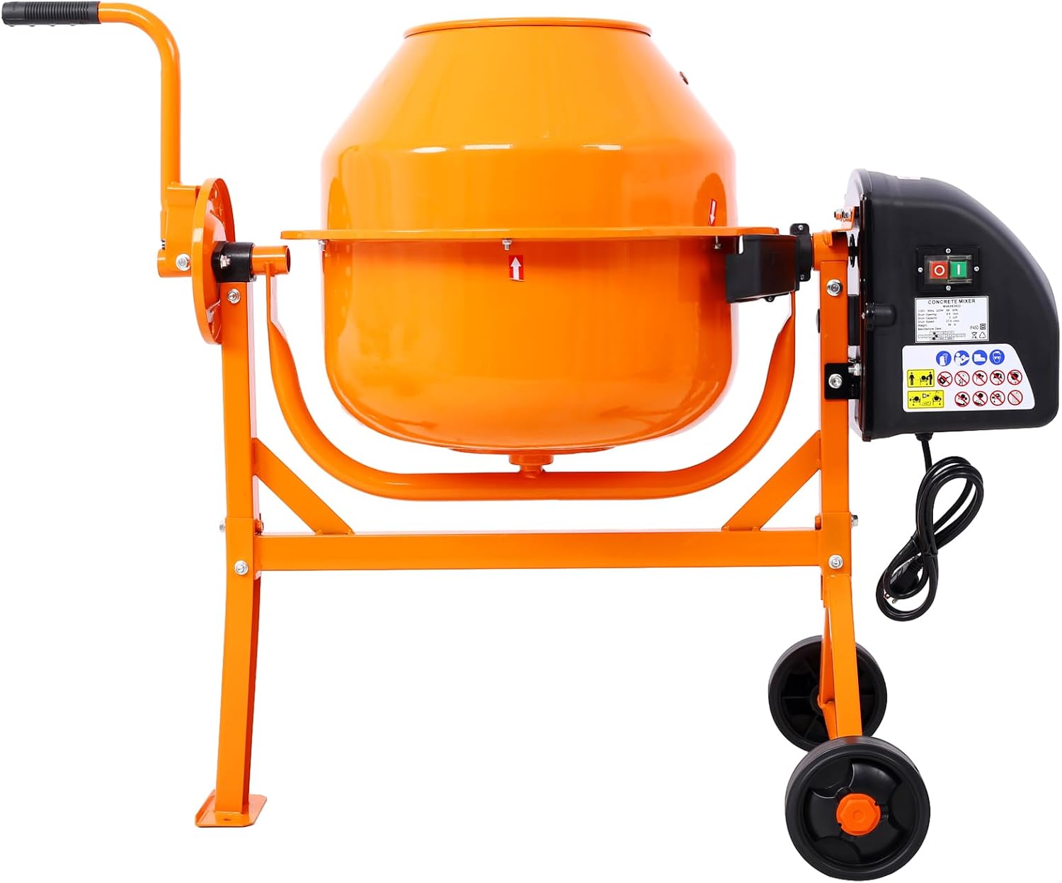 Cement Mixer, Electric Concrete Mixer Machine, 650W AC Motor Portable Power Cement Mixers for Mortar, Stucco and Fodder (Orange-3 Cu. Ft)
