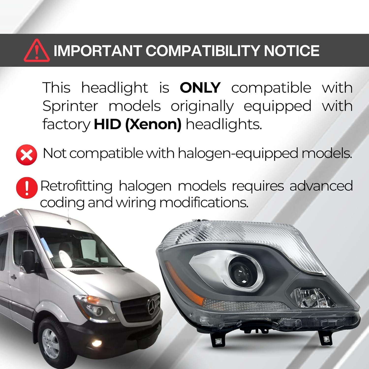 ALLIGATOR AUTO LIGHTS Headlight Assembly Compatible with Mercedes Sprinter 2014 2015 2016 2017 2018 HID Xenon Projector Headlamp Right/Passenger Side