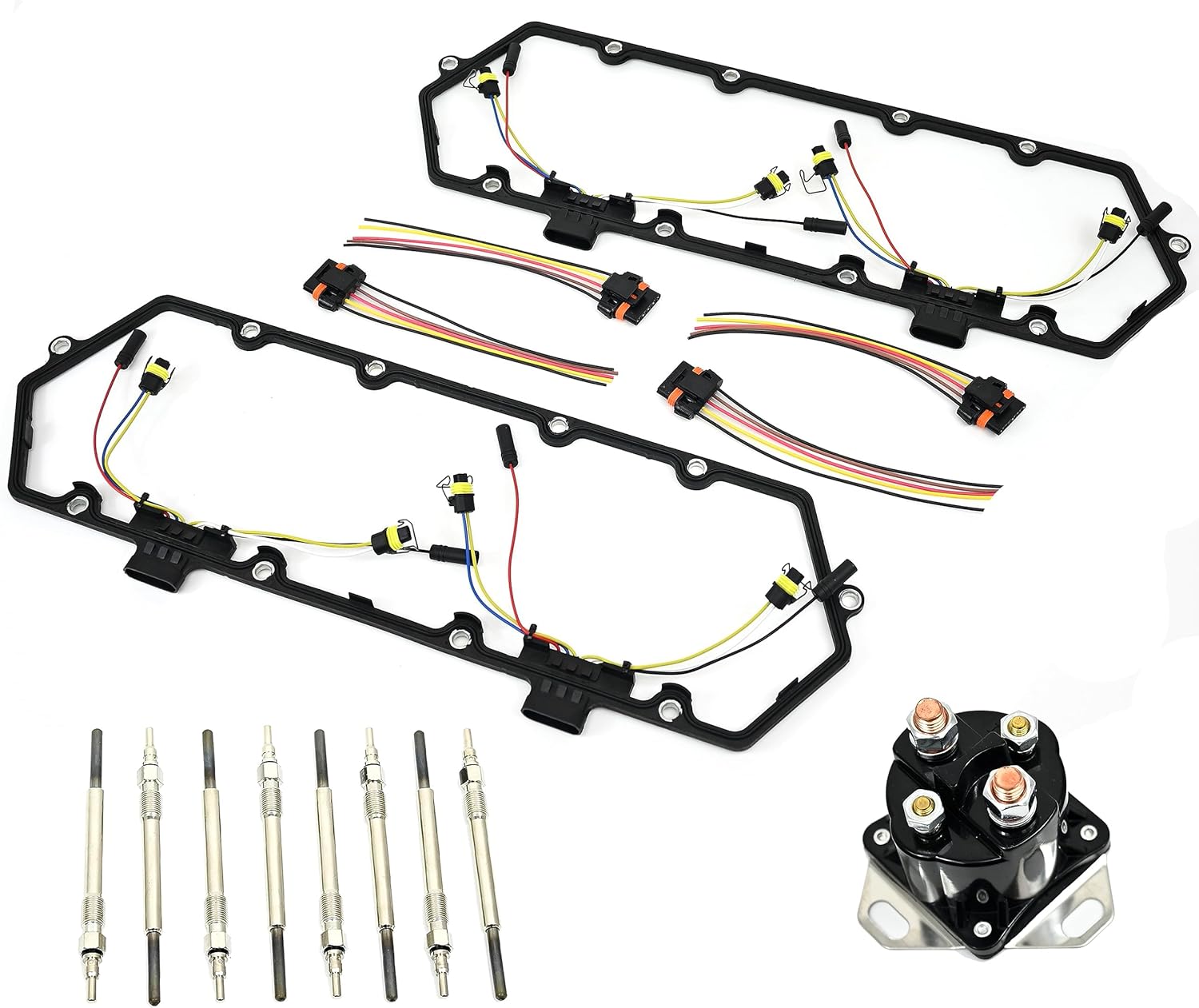 7.3L Valve Cover Gasket Fits 1994-1997 Diesel Powerstroke, 8 Diesel Heater Glow Plugs, Relay, Plus Injector Harness. Fits Ford 7.3L F250 F350 Superduty Econoline
