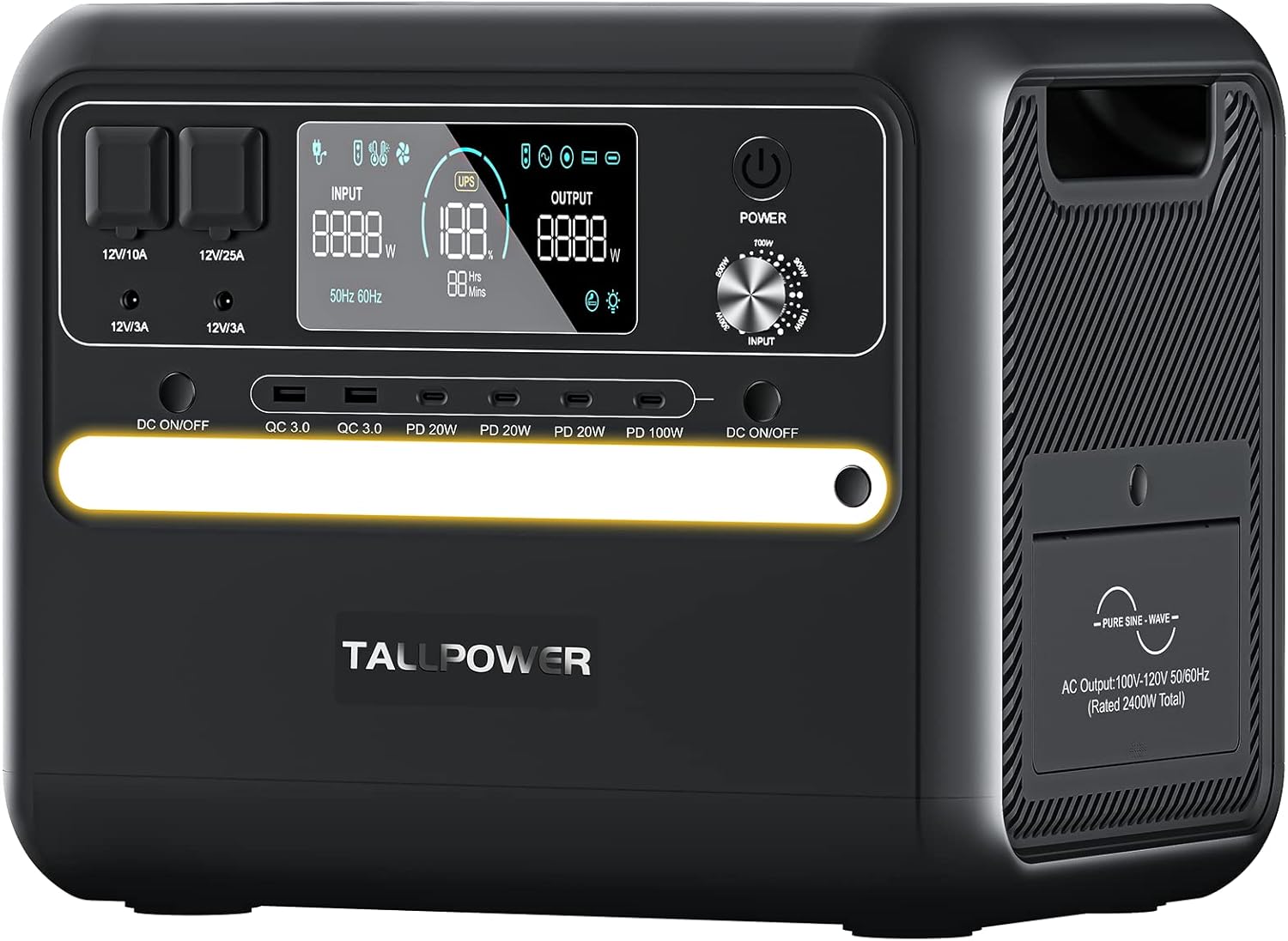 Portable Power Station, 2400W, 2160Wh Large Capacity,AC Output Rating, LED Light, UPS Function,for Outdoor Camping (2400W Power Station+100W Solar Panel)