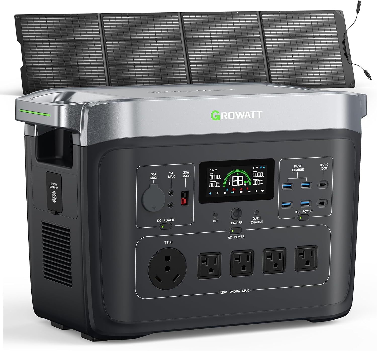 GROWATT Portable Power Station with 200W Solar Panel，Black Infinity 2000 Electric Solar Generator，2048Wh LifePO4 Battery, 2200W AC Output for Home Use, Outdoor Camping, RVs and Emergency Backup