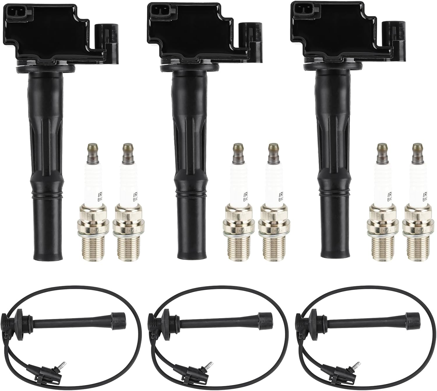 Ignition Coil Pack + Iridium Spark Plugs + Wire for Toyota 3.4L 1996-2002 4Runner, 1995-1998 T100, 1995-2004 Tacoma, 2000-2004 Tundra, UF-156 C1041 5C1308 E679 52-1519 IC223 E589