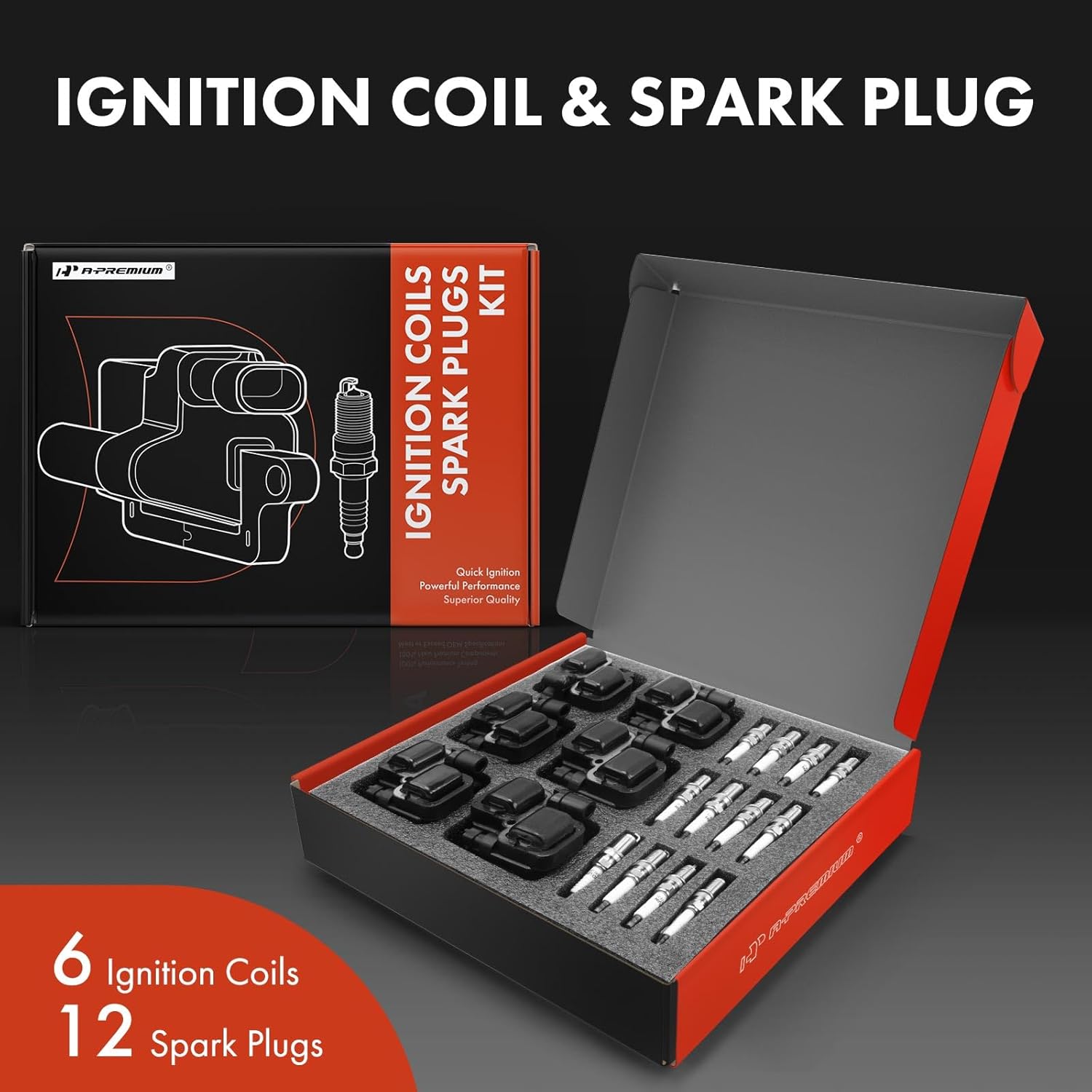 A-Premium 6x Ignition Coil Pack and 12x Iridium Spark Plugs Compatible with Mercedes-Benz C240 C280 C320 CLK320 E320 ML320 ML350 SLK320 Chrysler