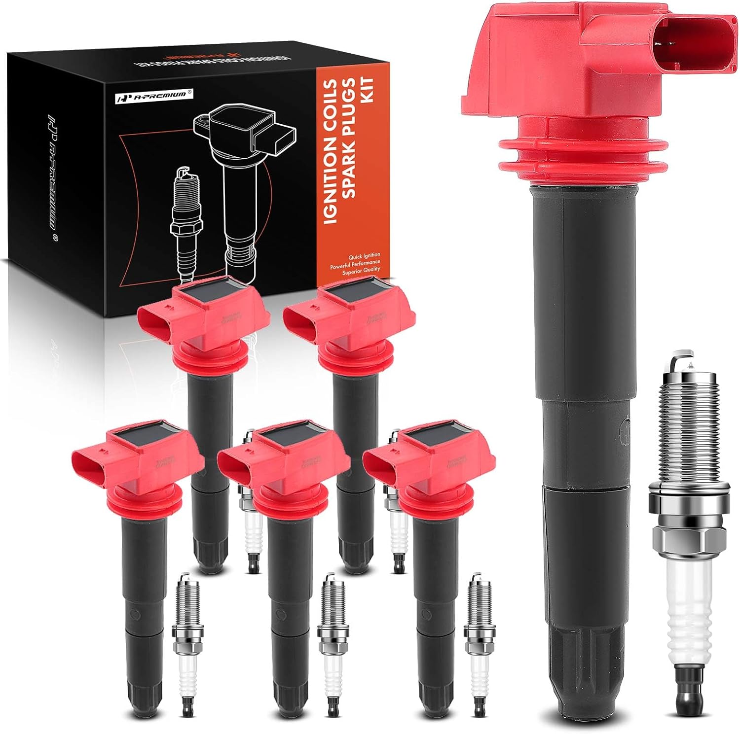 A-Premium Set of 6 Ignition Coil Pack and Iridium Spark Plugs Compatible with Porsche Cayenne 2008-2014 4.8L, Panamera 2010 4.8L, Panamera 2011-2016 3.6L 4.8L
