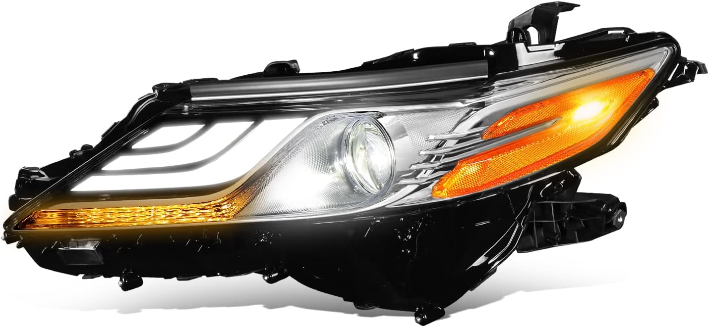 Auto Dynasty Headlight Assembly Compatible with Toyota Camry XSE/XLE (Non Hybrid) 2018-2021, Full LED LED DRL Projector Headlight Lamp Replacement, Passenger Right Side, Chrome Housing Amber Corner