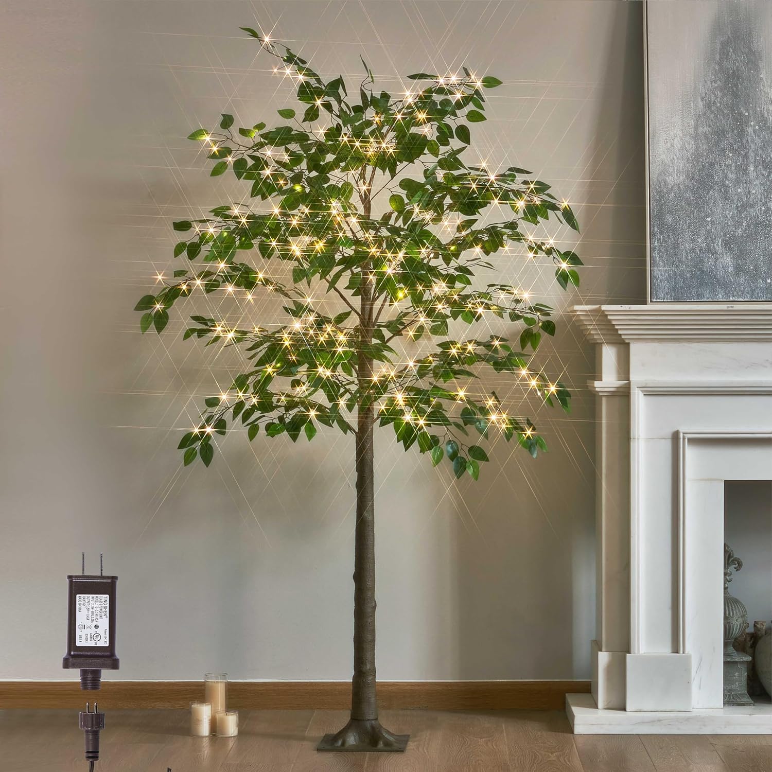 BAOLITVINE Lighted Ficus Tree 6FT 264 LED Fairy Lights, Artificial Twig Tree with Lights for Home Living Room Spring Christmas Decoration Indoor Outdoor