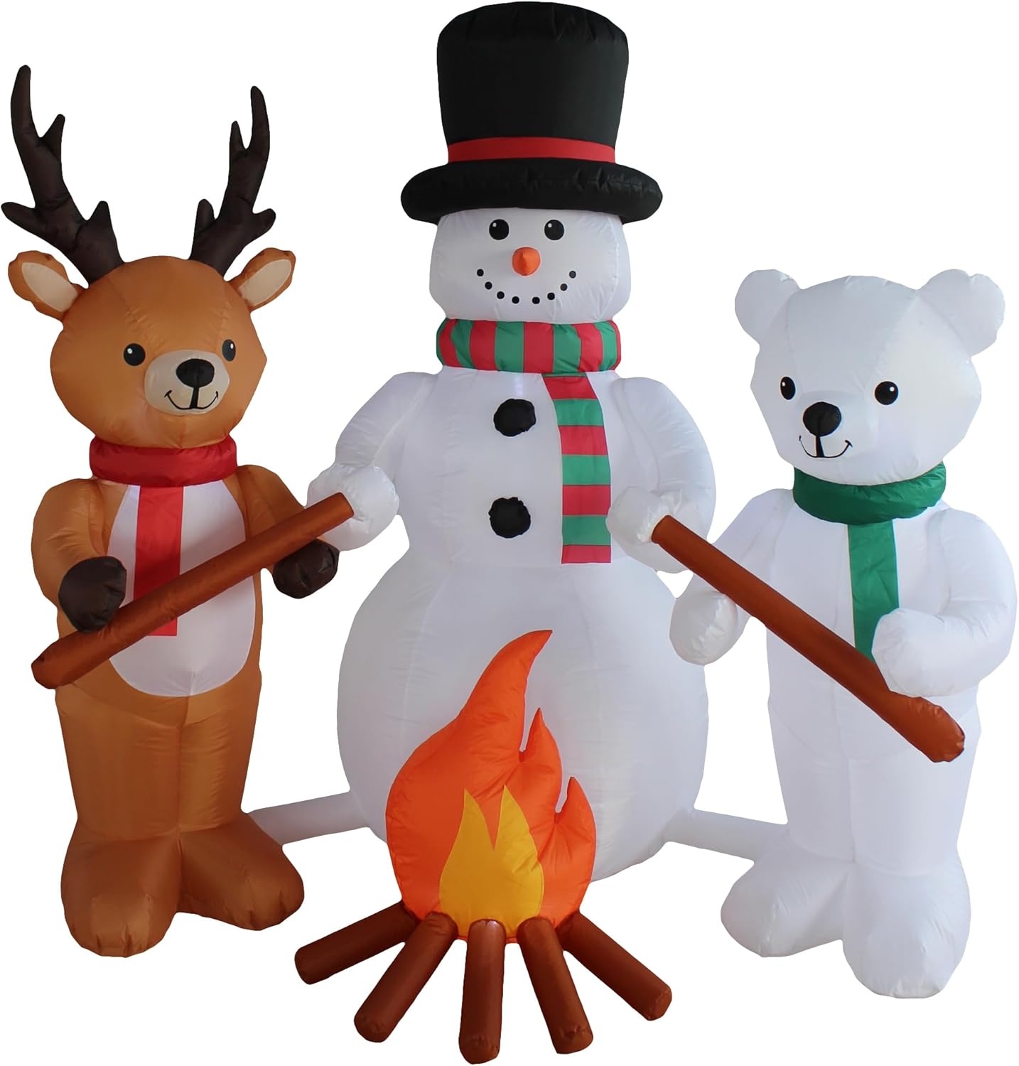 6 FT Lighted Christmas Inflatable Snowman Reindeer Polar Bear Trio by Campfire – Outdoor Indoor Holiday Decoration with Built-in LED Lights Self-Inflating Blower Weather-Resistant Blow-Up Lawn Display