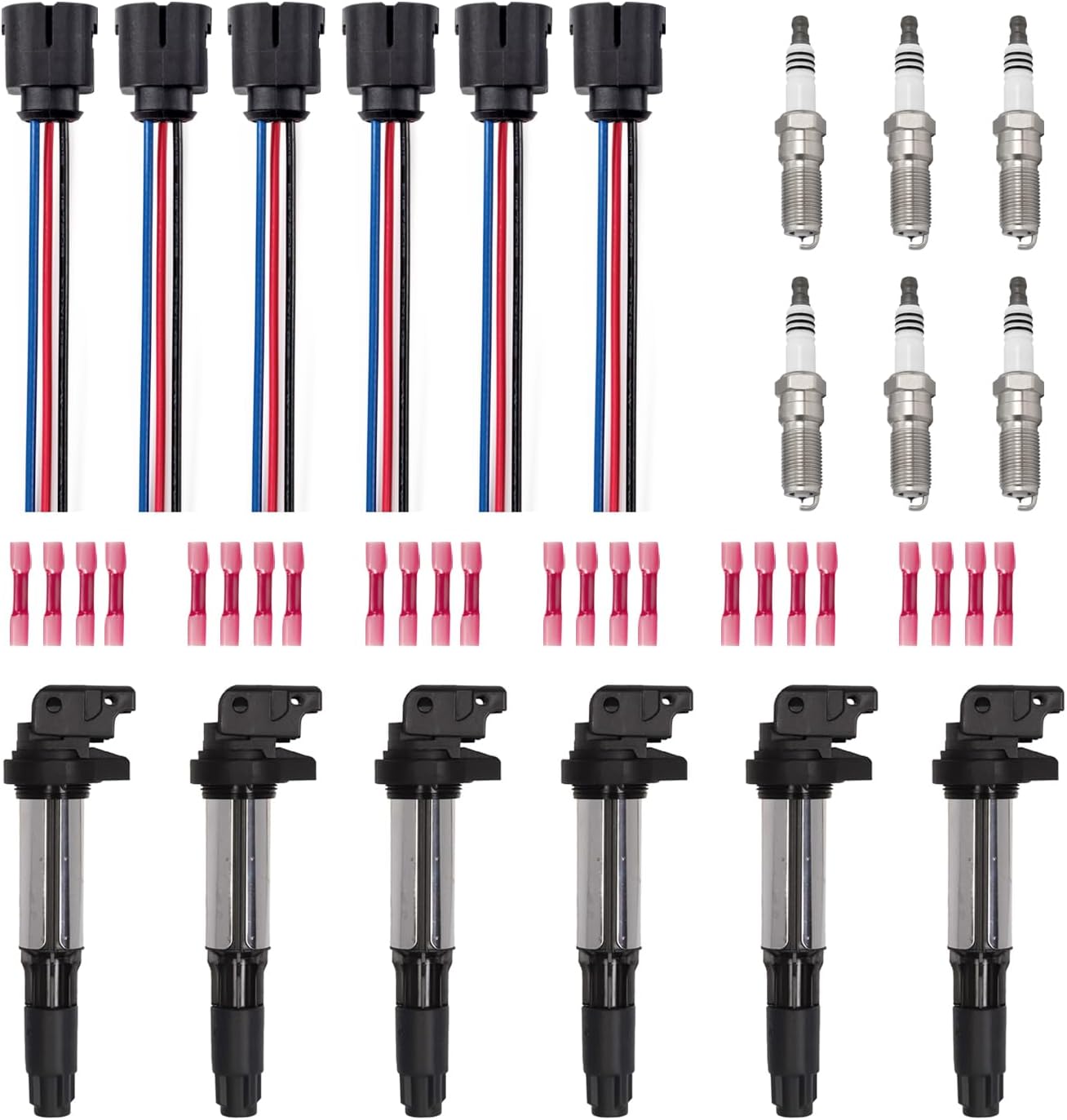 ENA Set of 6 Ignition Coil with 6 Spark Plug and 6 Connector Compatible with BMW 01-06 330Ci X3 X5 325Ci 325xi 330xi l6 V8 3.0L 2.5L 4.4L 2.2L 4.6L Replacement For UF515 UF522 7092