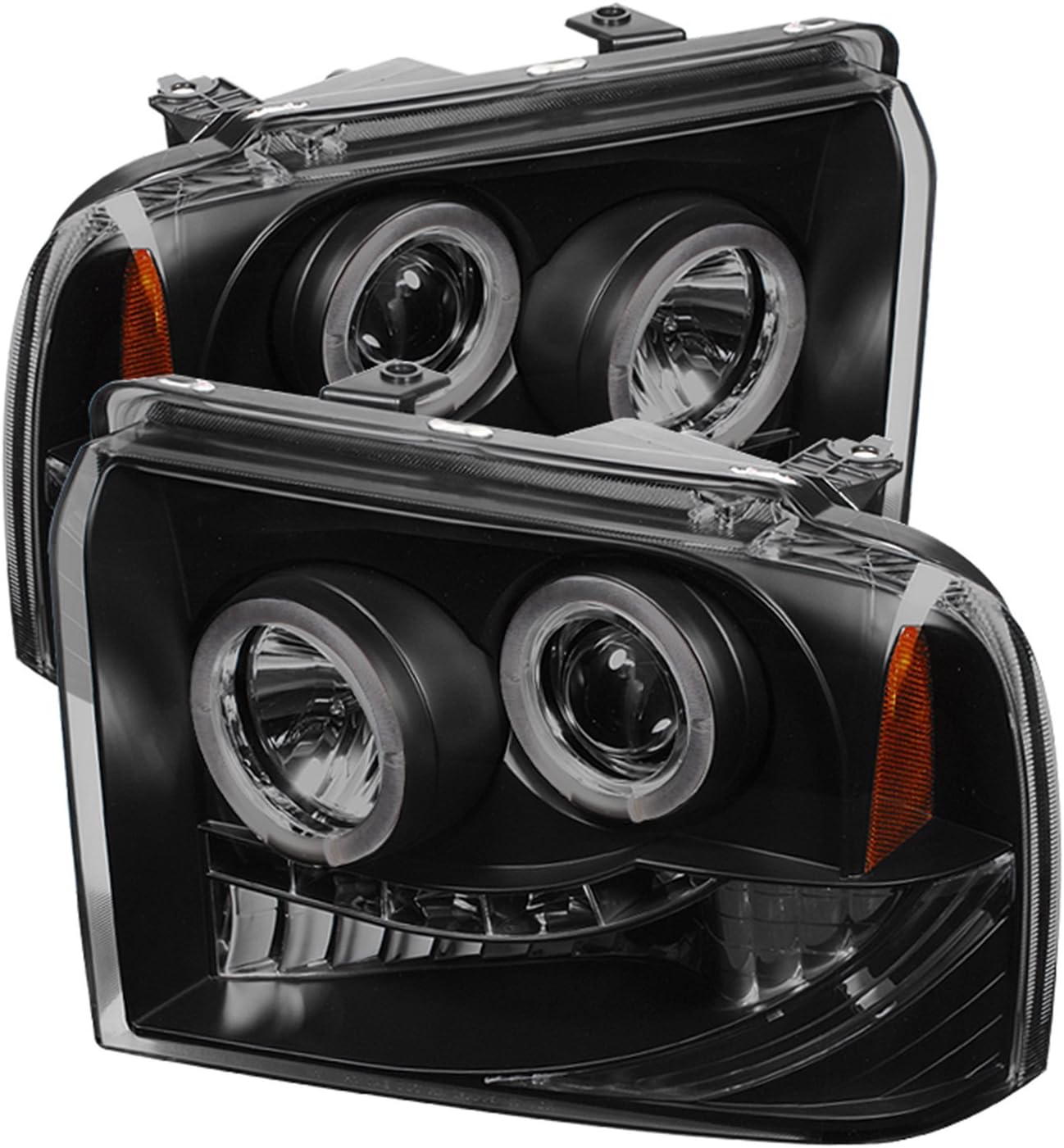 Spyder 5010544 Ford F250/350/450 Super Duty 05-07 Projector Headlights - LED Halo- LED ( Replaceable LEDs ) - Black - High H1 (Included) - Low H1 (Included)
