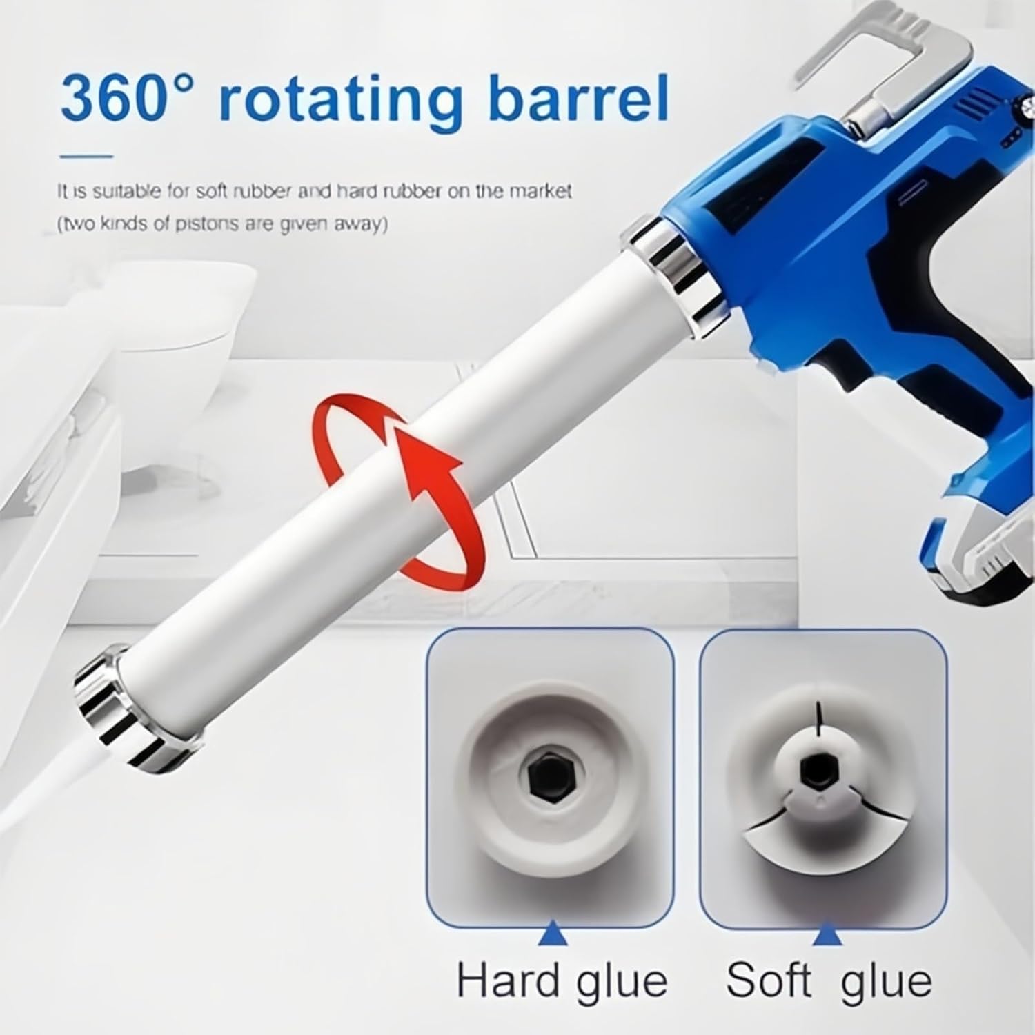 Electric Caulking Gun, 6500N Battery Powered Sealant Gun with Intelligent Automatic Glue Refill, 360° Rotating Cordless Tool, Speed Adjustable for Tile Wall Joint Repairs