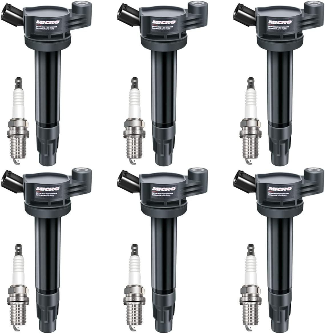 Micro Set of 6 Ignition Coils Pack & Iridium Spark Plug Compatible With Toyota Lexus ES330 RX330 RX400h Camry Highlander Solara Sienna 3.3L 3.3 V6 Replacement for UF430 UF506 90919-02246