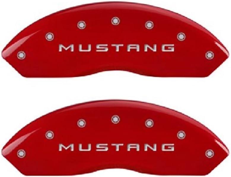 MGP Caliper Covers 10198SM37RD Red Brake Covers Engraved with Silver Mustang/3.7 (Set of 4)
