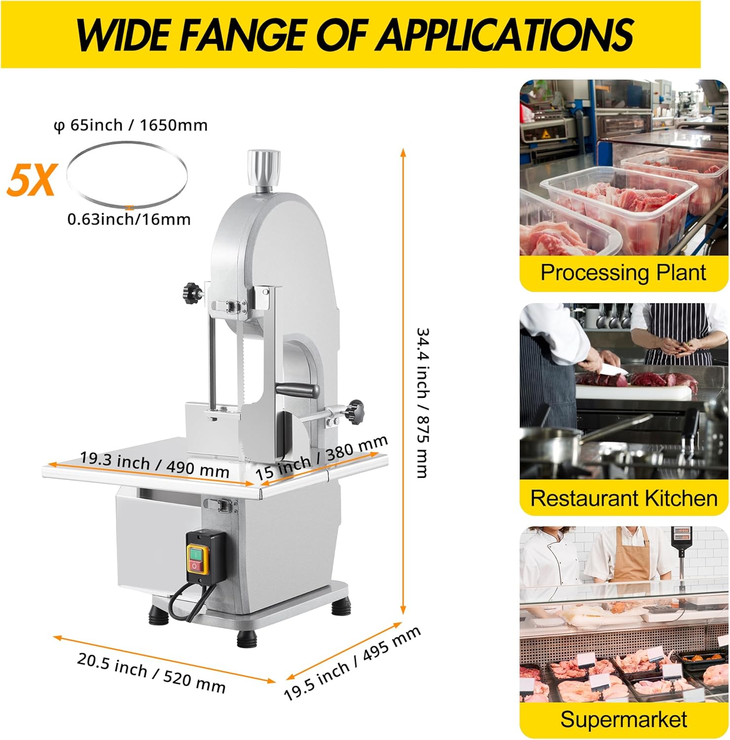 Commercial Electric Meat Band Saw 1100W - Professional-Grade Bone/Frozen Meat Cutter for Restaurants, Meat Shops, Processing Plants