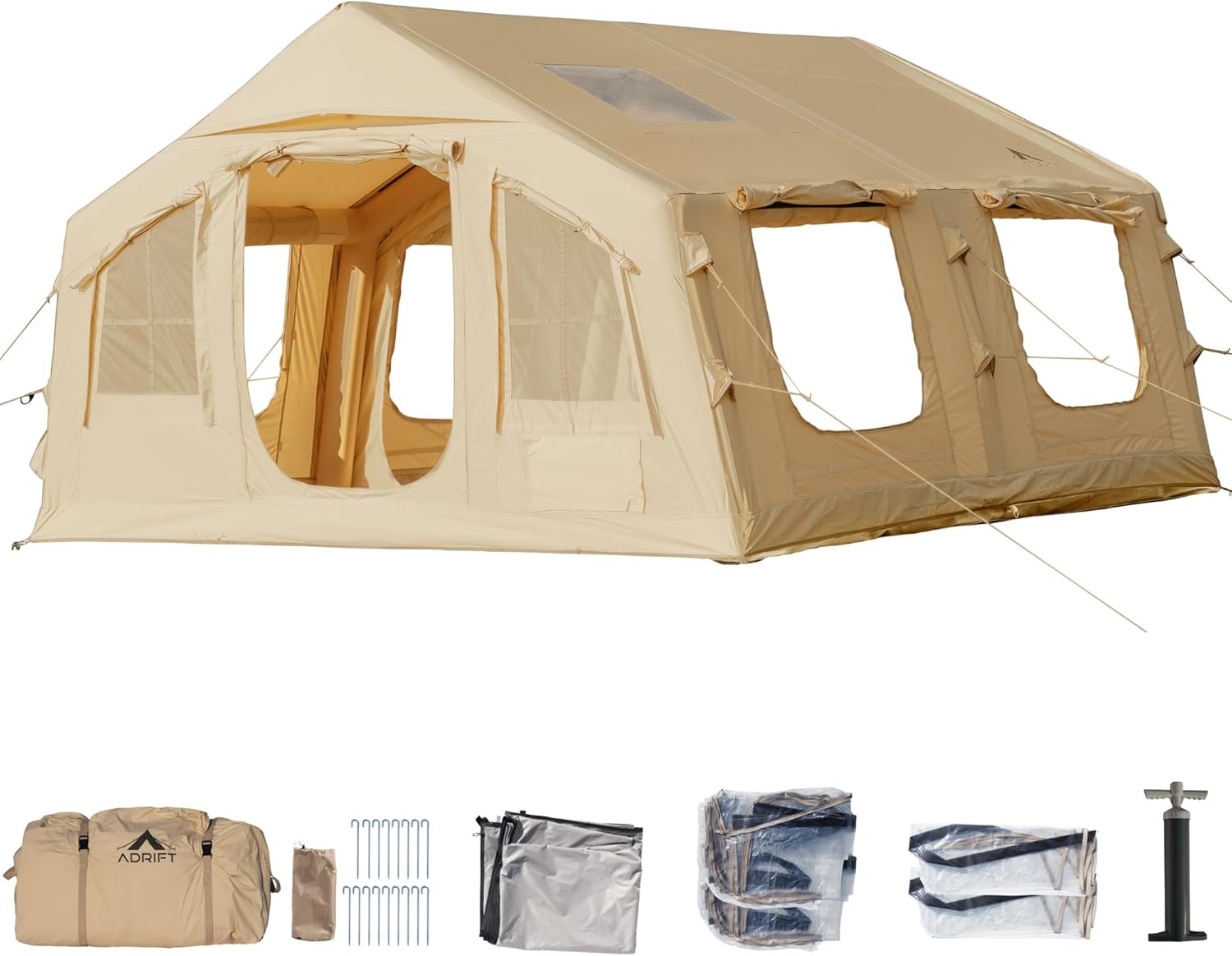 Large Inflatable Tents for Camping, Canvas Blow up Tent for Adult 2/4/8 Person, Easy Setup Inflatable Dome House Glamping Tents with Pump, 2 Room, Waterproof Hot Tent with Stove Jack