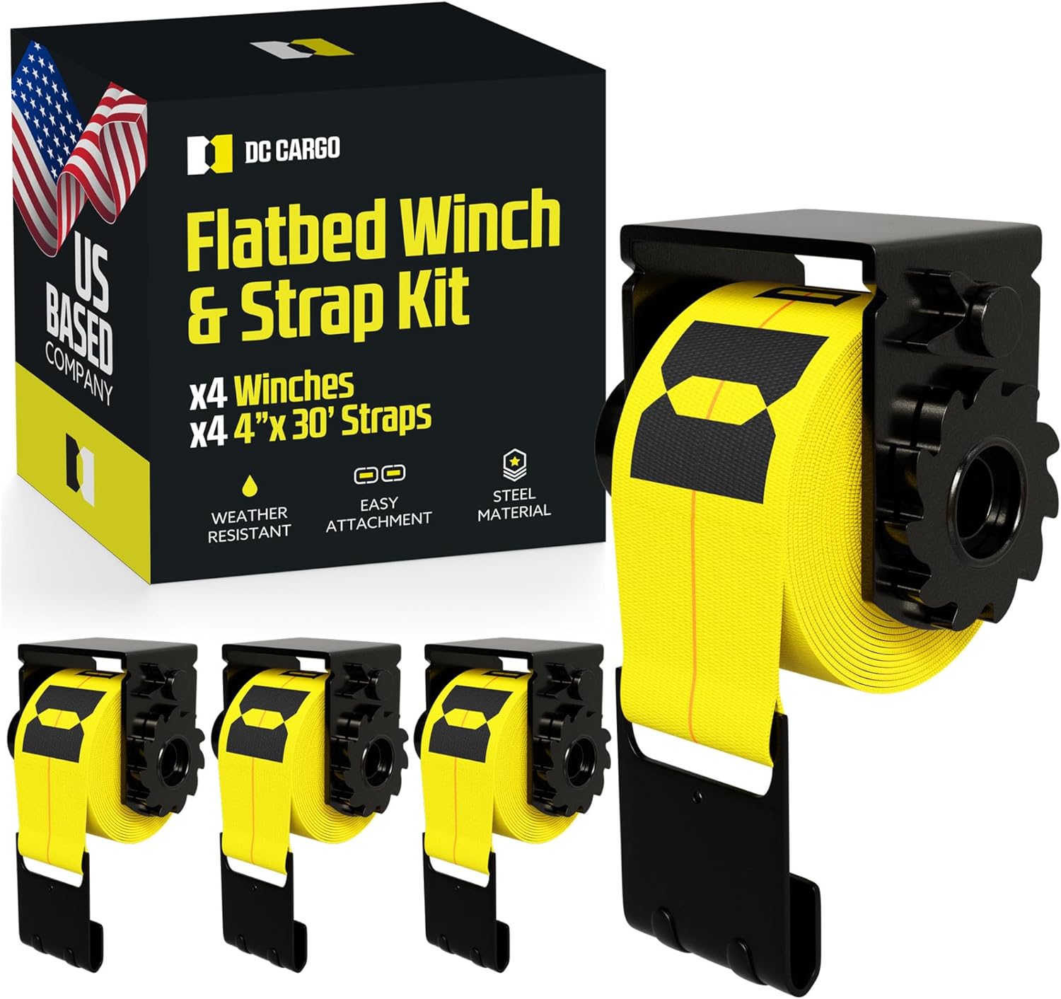 DC Cargo Heavy Duty Flatbed Winch Kit for Trucks and Trailers - Includes (4) 4