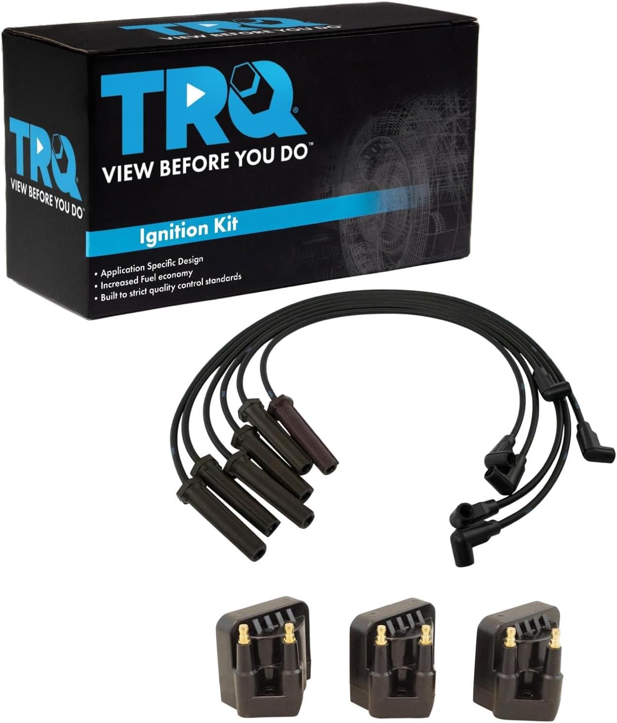 TRQ Ignition Kit Ignition Coil Set Spark Plugs Wire Set Compatible with 00-05 Buick Chevrolet 00-04 Oldsmobile Pontiac