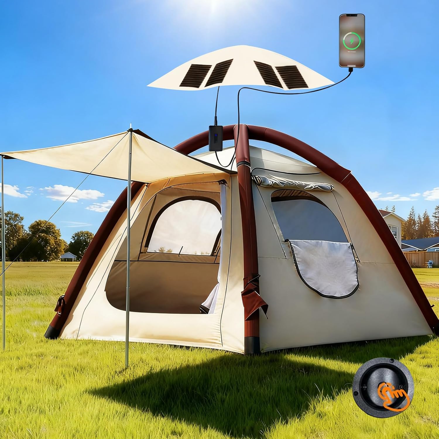 Automatic Inflatable Tent for Camping 4 Person, Pop Up Tents for Camping with 2-3 Min Set Up, Windproof Waterproof Tents with Mosquito Screen Window, Portable Family Camping Tent for Traveling