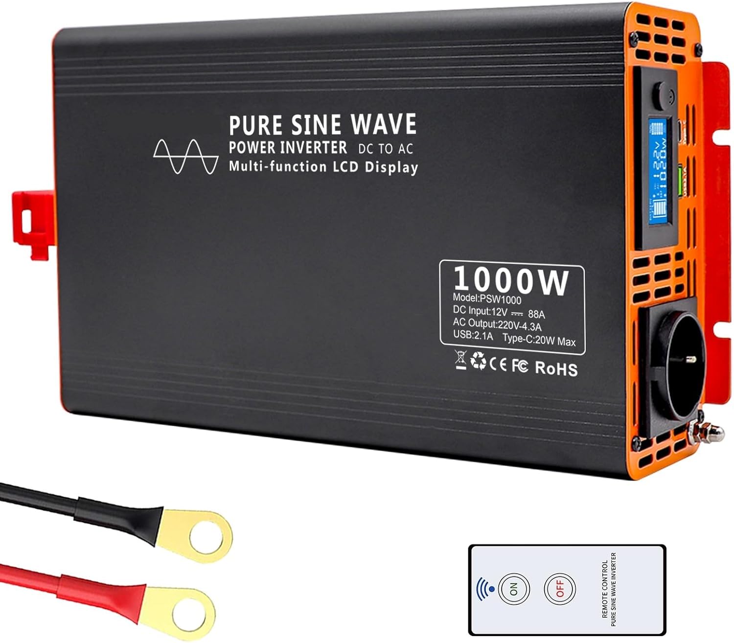 PSW Series Pure Sine Wave Inverter DC12V to DC72V to AC220V Portable Car Inverter 2000W Power Supply Voltage Converter EU(Inverter 1500W,DC72V_AC220V 50HZ)
