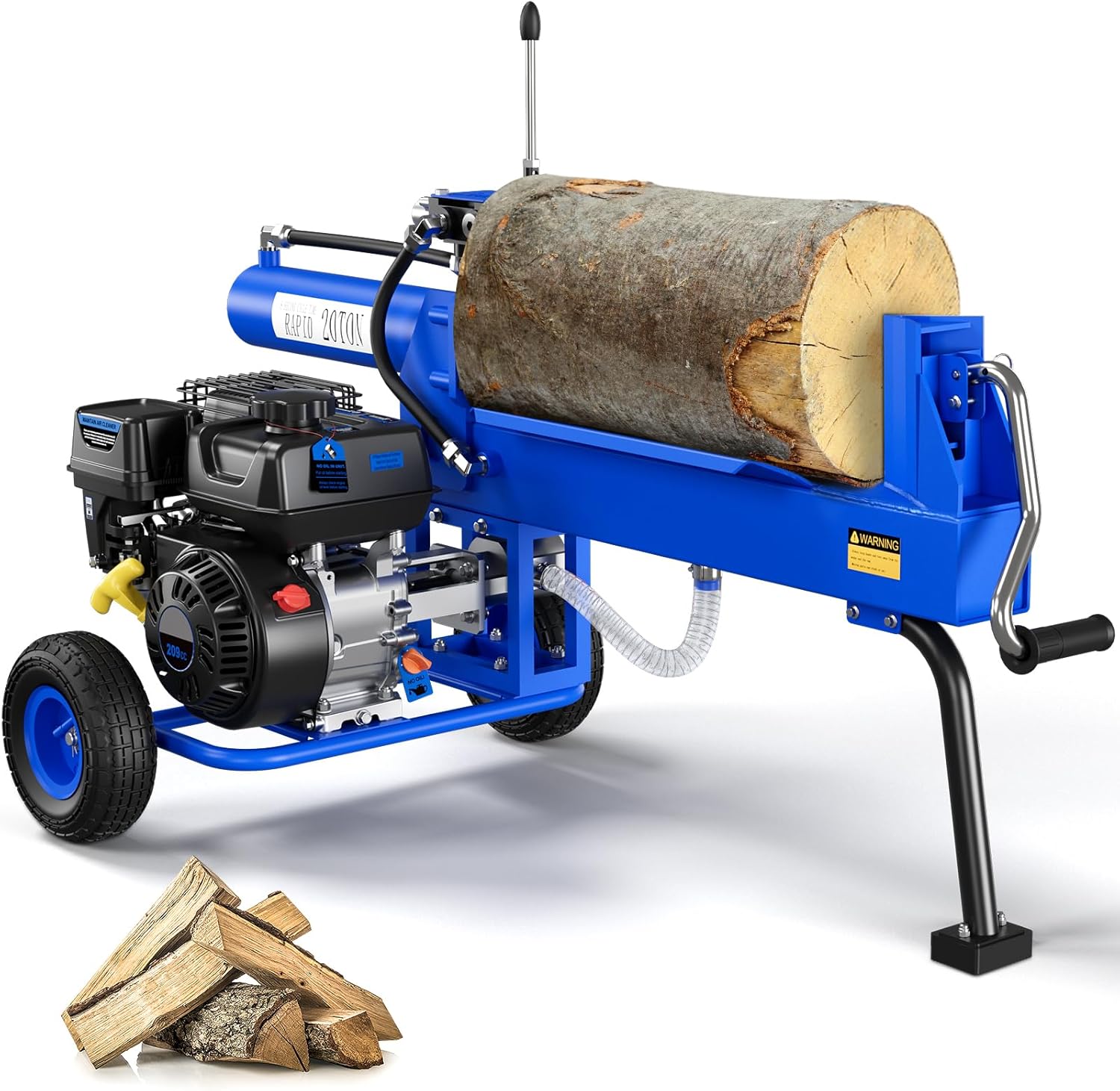 Log Splitter, Portable Gas Log Splitters, 20 Ton Auto Return Ram System with 209CC Gas Engine and Dual-Gear Hydraulic Pump, Horizontal Full-Beam Steel Wedge Firewood Splitter