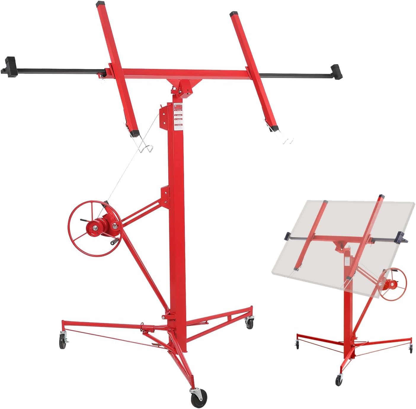 Drywall Lift 11Ft-360°Rotation Drywall Panel Hoist, 150LBS Steel Sheetrock Lift for Drywalls, Dry Wall Jack Lifter with Telescopic Arm & 3 Lockable Wheels