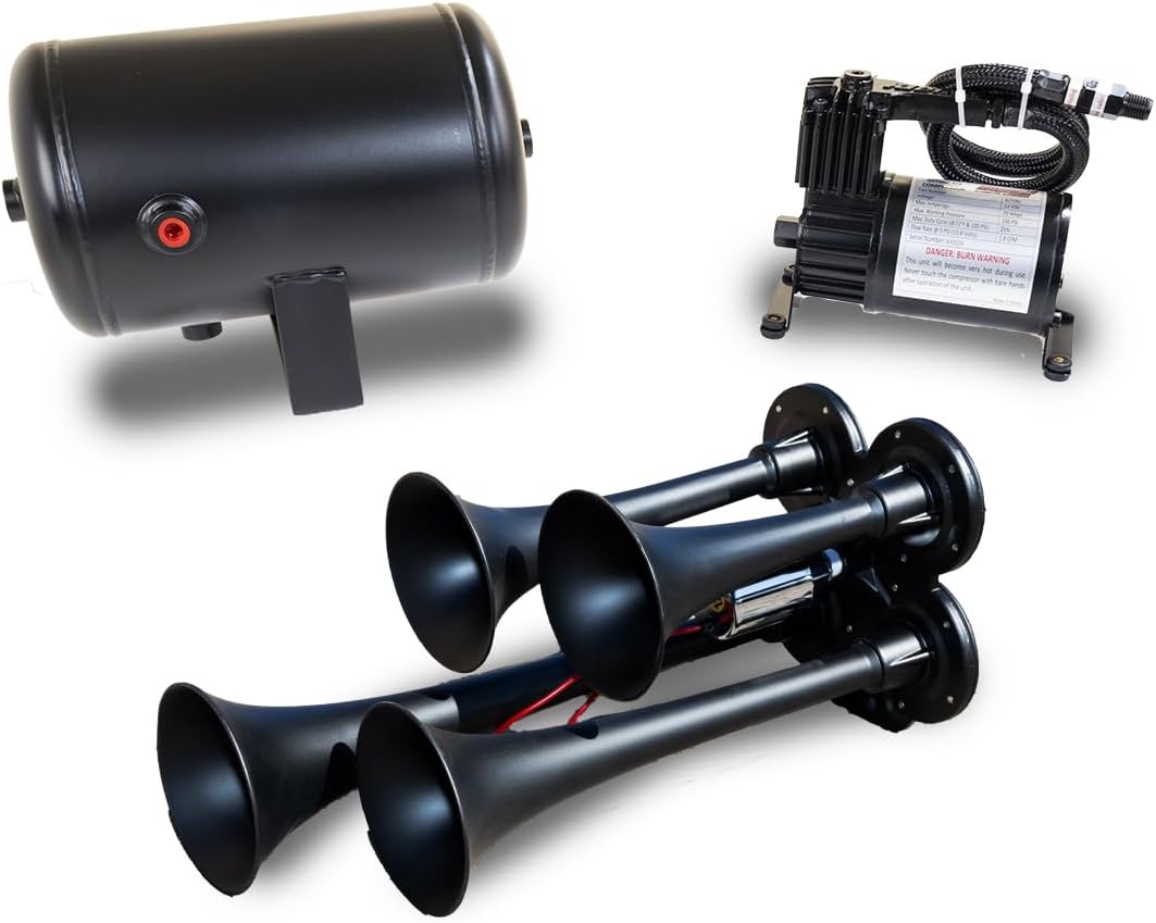 Kleinn Air Horns HK4-1 Complete Quad Air Horn Package - Black