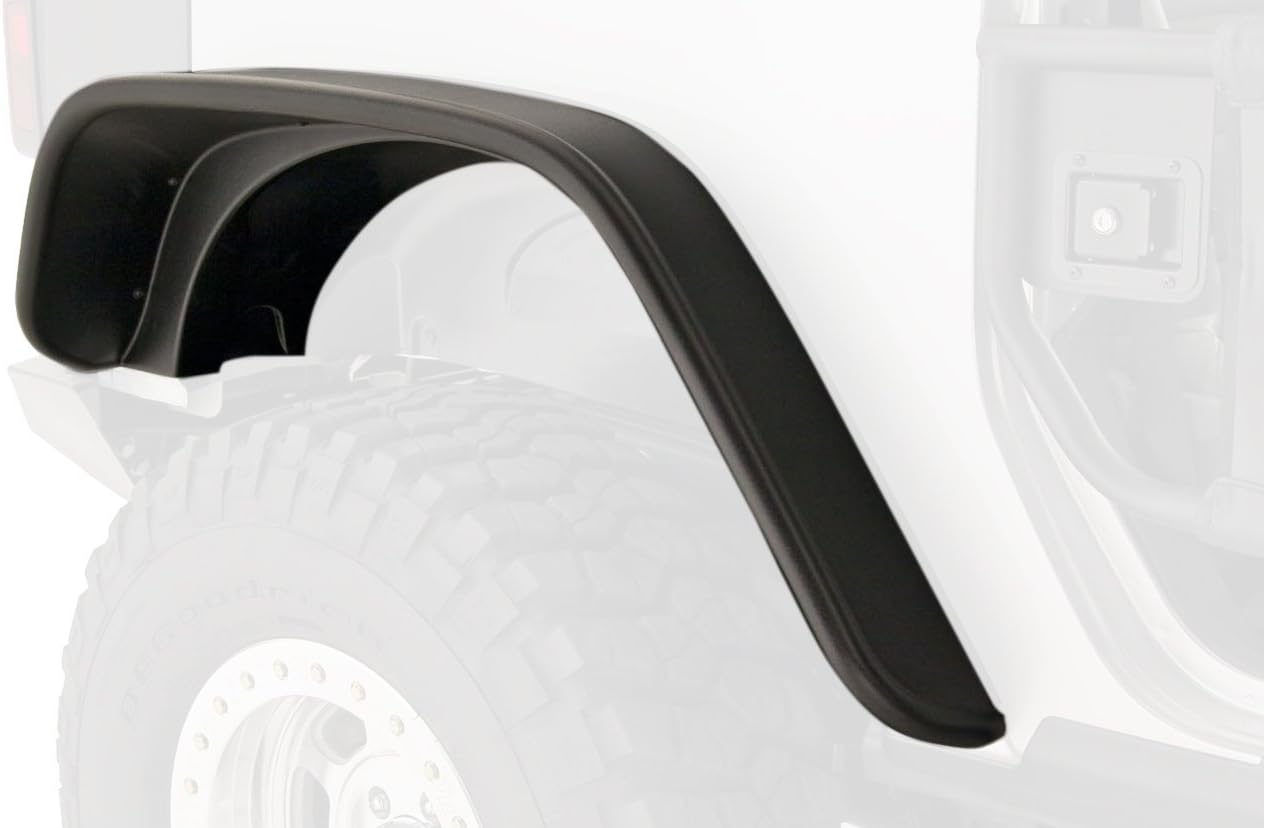 Bushwacker Jeep Flat Style Rear Fender Flares | 2-Piece Set, Black, Textured Finish | 10052-07 | Fits 2007-2018 Jeep Wrangler JK 2-Door