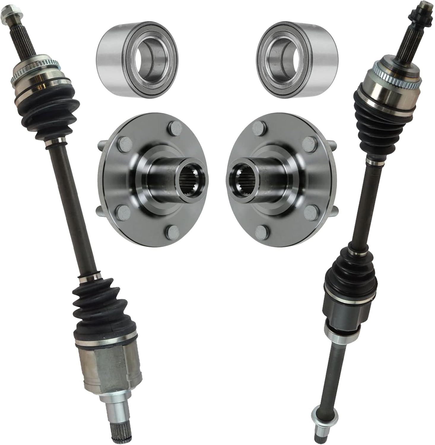 TRQ Front Driver & Passenger Side Drivetrain Kit CV Axle Shaft Assembly Wheel Bearing Wheel Hub Compatible with 2004-2009 Toyota Camry 2001-2007 Highlander 2004-2008 Solara