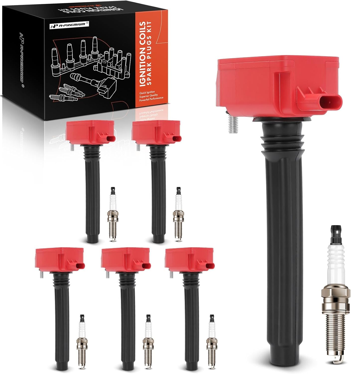 A-Premium (Red) Set of 12 Ignition Coil Pack and Iridium Spark Plugs Compatible with Ram 1500 2019, 1500 Classic 2021 & Jeep Grand Cherokee 2016-2018, Wrangler 2018 & Dodge Durango & Chrysler Pacifica