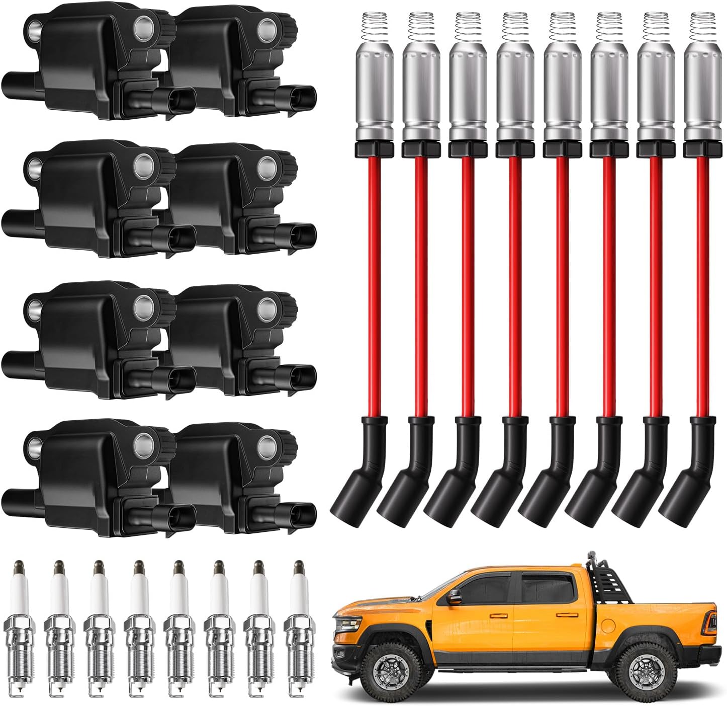 UF413 D510C D513A Ignition Coil And Spark Plug Set (Square, Not Round). Spark Plug And Coil Set for V8 2007-2018 Chevy Silverado Suburban Tahoe, GMC Sierra Savana Yukon, Cadillac Escalade