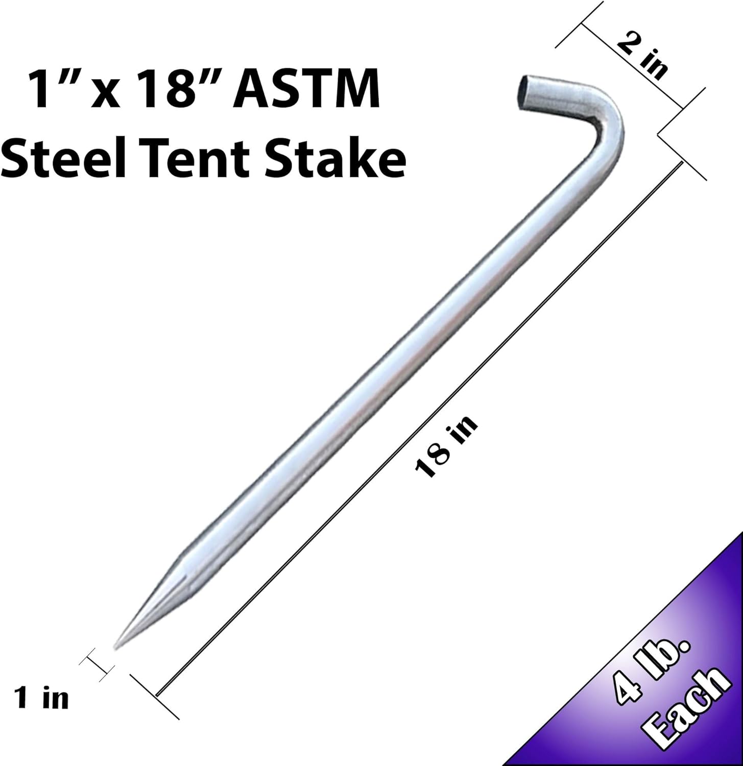 Steel Tent Stakes Heavy Duty Ground Stake, Metal Stakes to Anchor Commercial Inflatables, Outdoor Camping Canopy, Fence, Garden Tent Accessories, 1