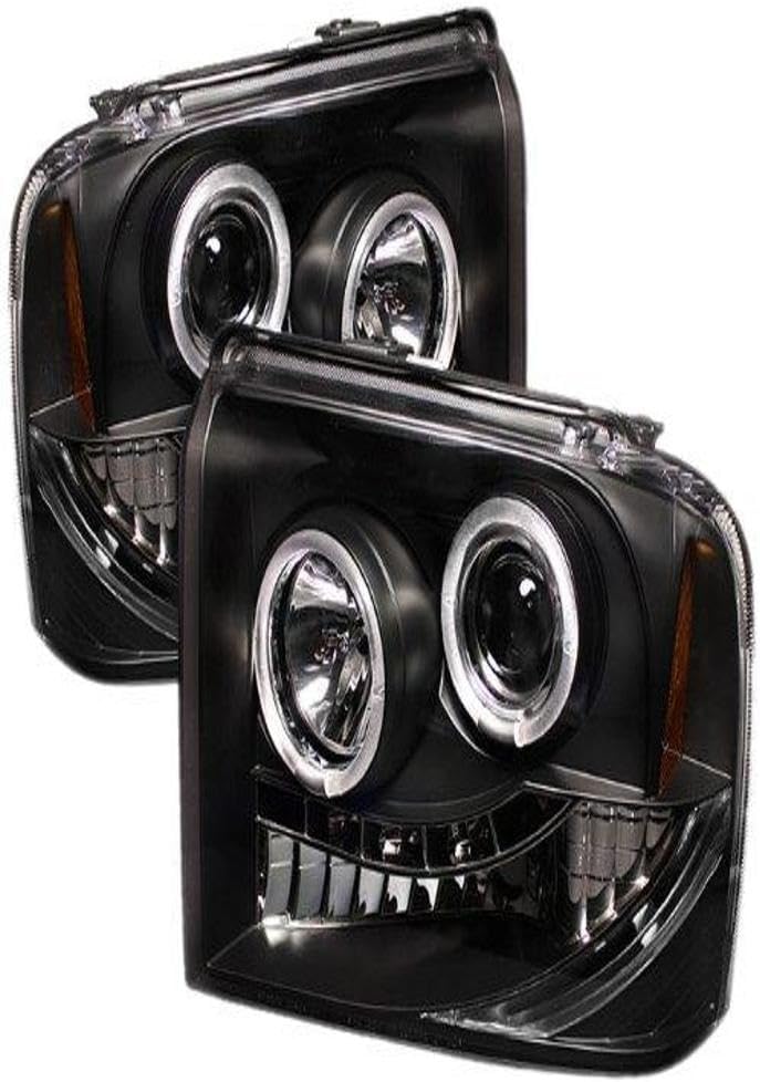 Spyder 5010544 Ford F250/350/450 Super Duty 05-07 Projector Headlights - LED Halo- LED ( Replaceable LEDs ) - Black - High H1 (Included) - Low H1 (Included)