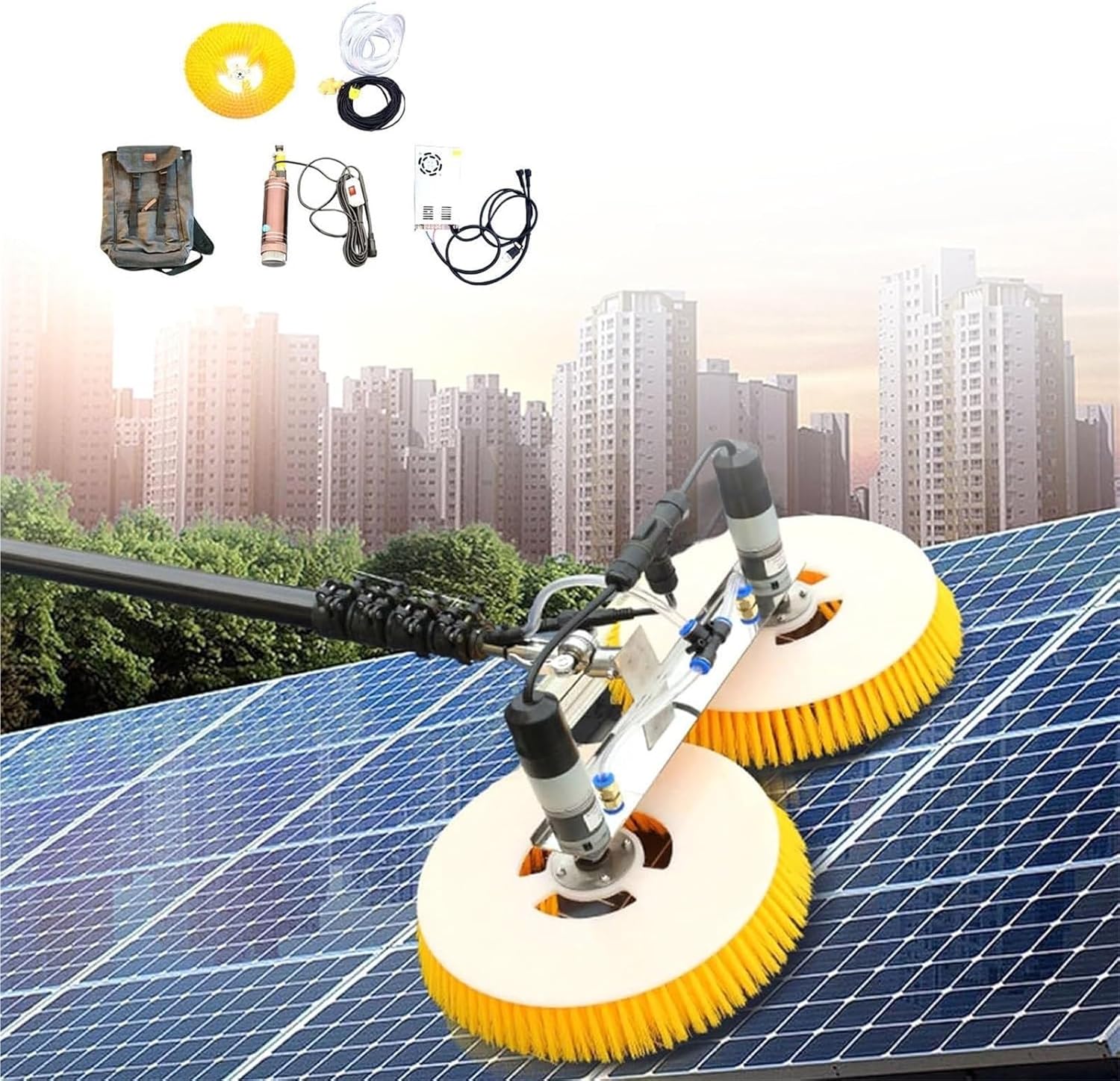 Electric Solar Panel Cleaning Brush， Window Cleaner Special Roof Water Brush and Other Cleaning Activities(8M)