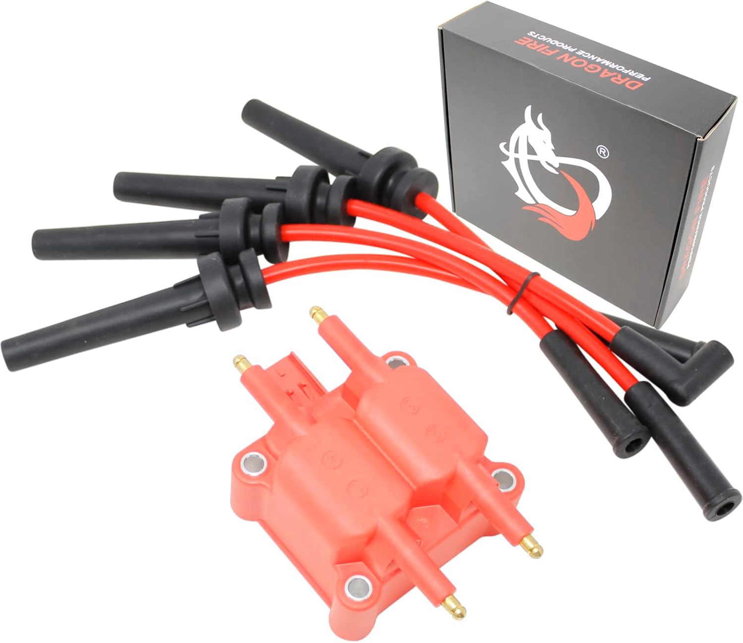 DRAGON FIRE PERFORMANCE Ignition Coil Pack & Low Ohm Spark 8.5mm Plug Wires Compatible with 2003-2009 Chrysler Dodge PT Cruiser Neon 2.4L L4 Turbo Replaces 56032521AB UF403 900-1850 Oem Fit Kit-1554
