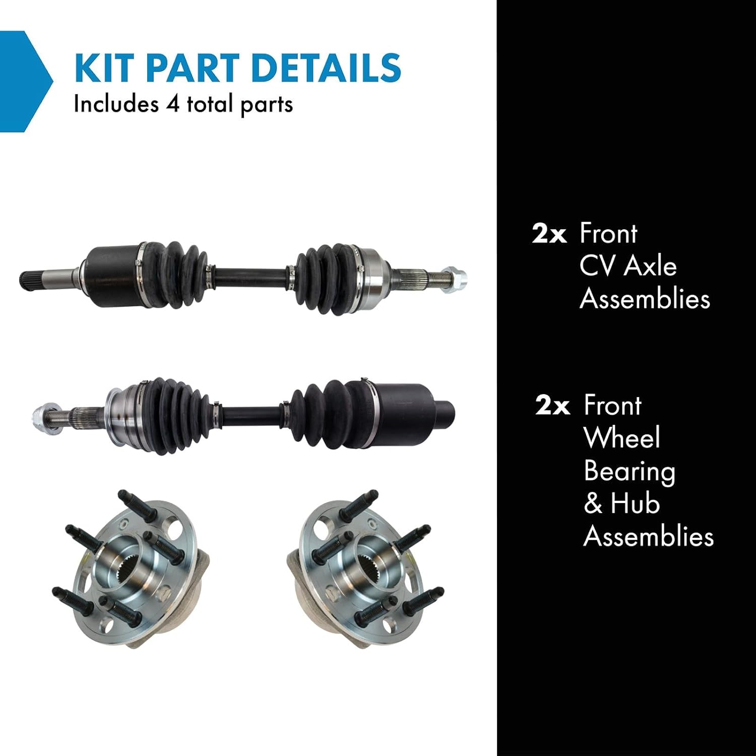 TRQ Front Drivetrain Kit CV Axle Shaft Assembly Wheel Hub Bearing Assembly Compatible with 2010-2017 Chevrolet Equinox GMC Terrain
