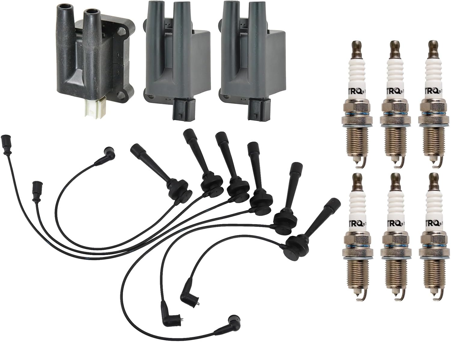 TRQ Ignition Coil and Spark Plug Kit 10 Piece Iridium Spark Plugs Compatible with 1999-2004 Mitsubishi Montero Sport 2001-2002 Montero
