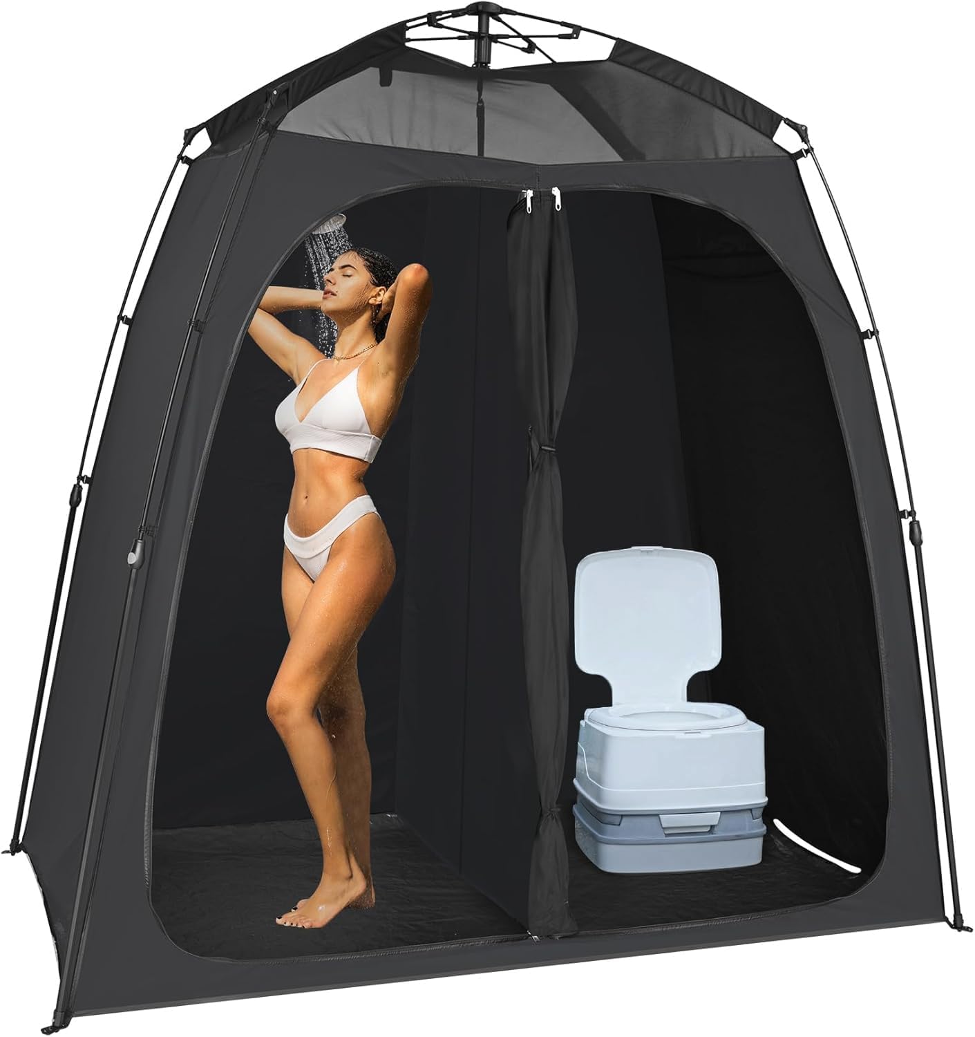 EighteenTek Shower Tent Camping, 2-Room Portable Changing Room, Outdoor Shower Enclosure, Pop Up Privacy Tent Shelter with Floor & Doors, Waterproof & Lightweight, Camping Toilet Bathroom