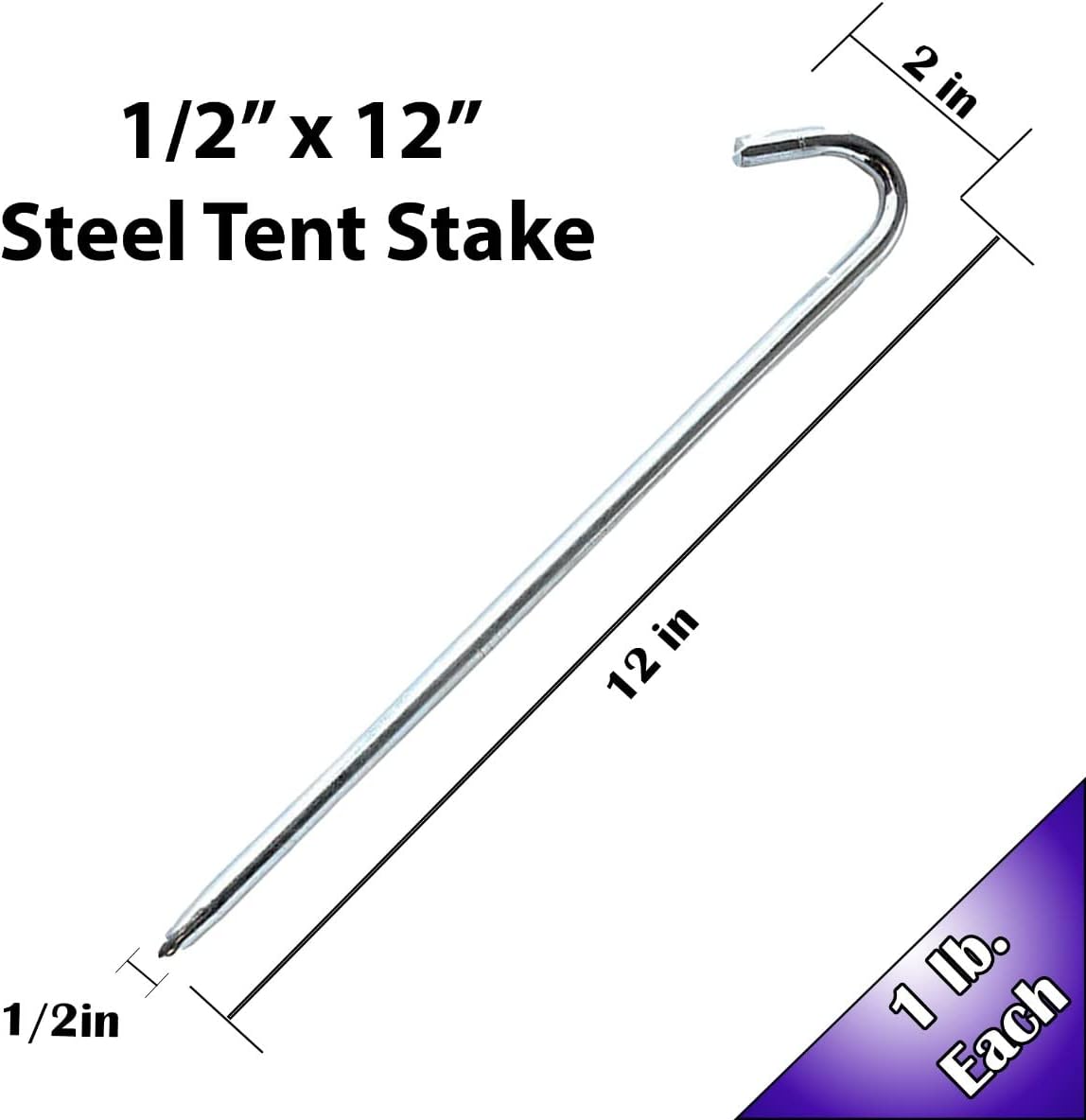 Steel Tent Stakes Heavy Duty Ground Stake, Metal Stakes to Anchor Commercial Inflatables, Outdoor Camping Canopy, Fence, Garden Tent Accessories, 1/2