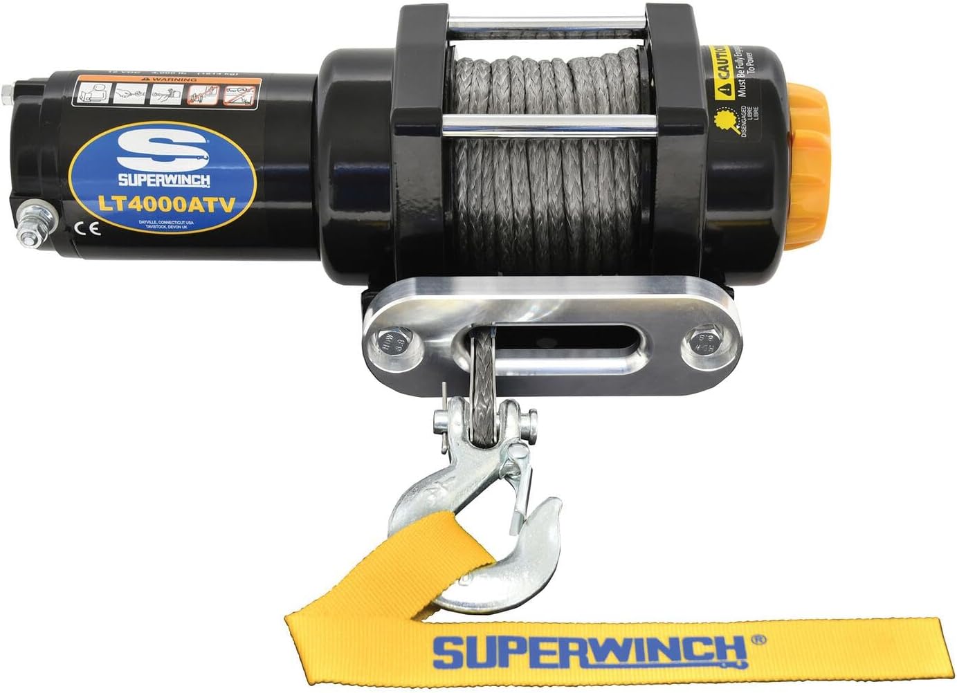 Superwinch 1140230 Black LT4000SR Winch 4,000 lbs, 12 VDC, 3/16 in x 50 ft Synthetic Rope, Sealed Solenoid, 12 ft Handheld Remote and Switch, 1.4 Hp,Holding Brake,166:1 Gear Ratio,Aluminum Hawse