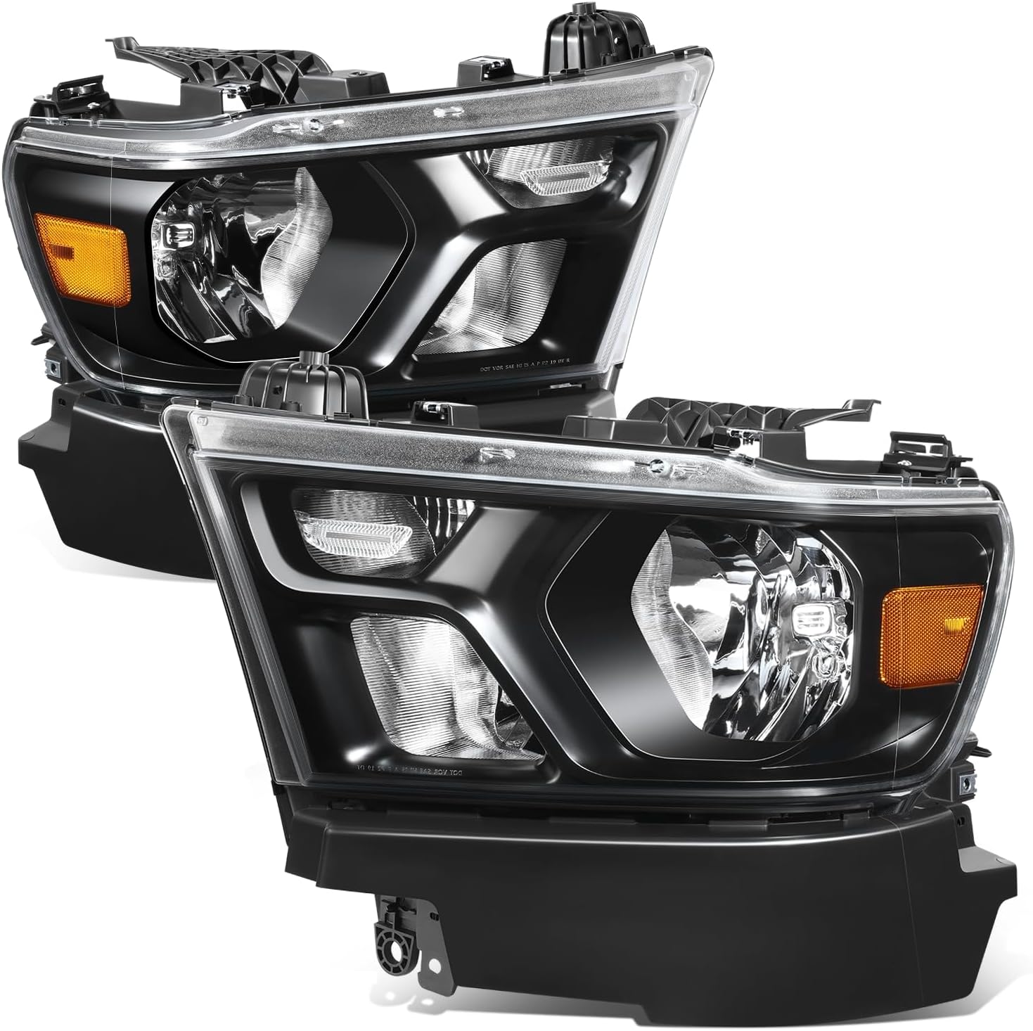 Auto Dynasty Headlights Assembly Compatible with 2019-2024 Dodge Ram 1500, Driver and Passenger Side Halogen Headlamps, GM2502329 GM2503329, Black Housing Clear Corner