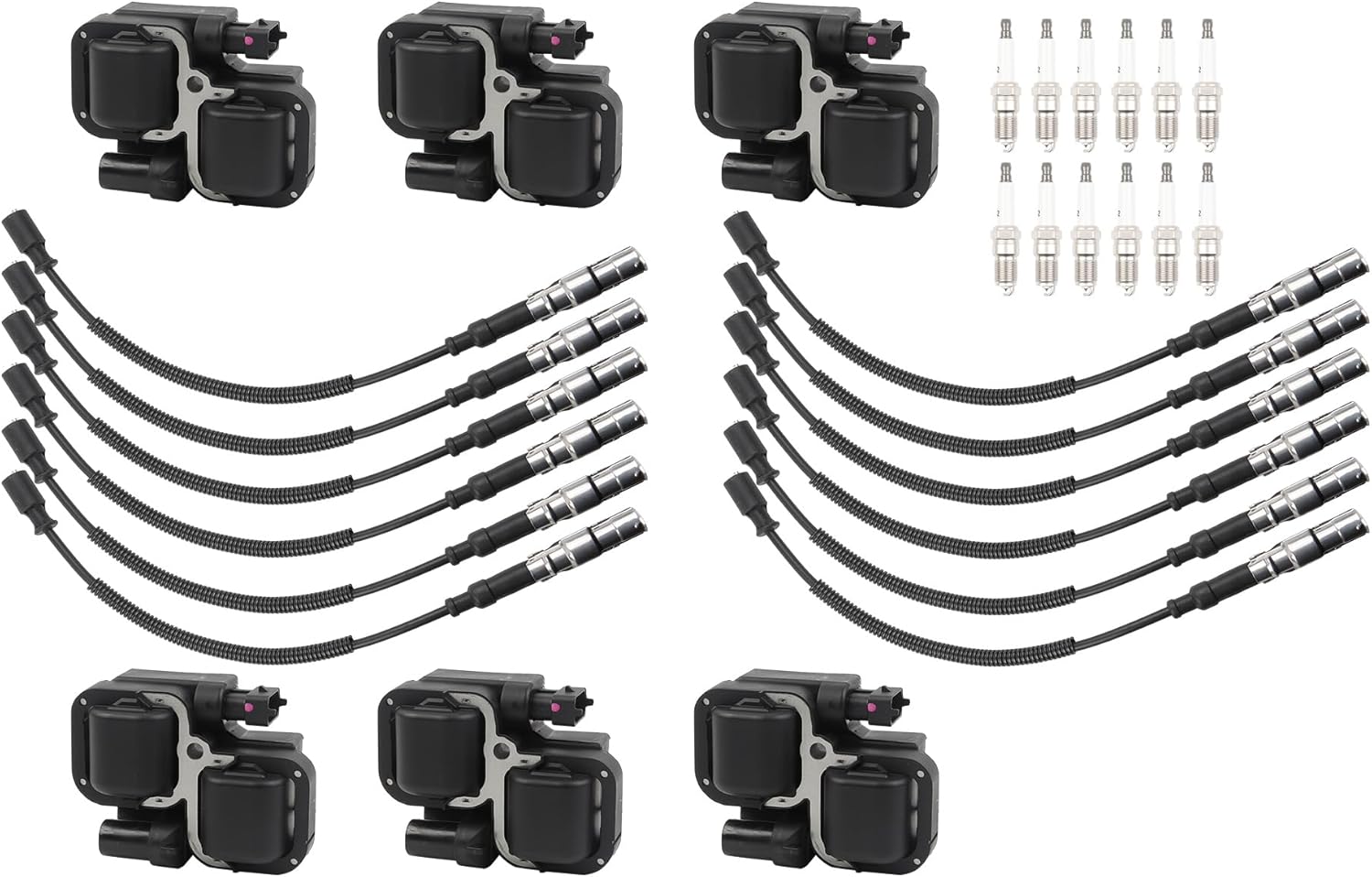 6 Ignition Coil with 12 Iridium Spark Plug and Wire Set Compatible With Mercedes-Benz C240/C280/C320/CL500/CLK500/E320/E430/G500/ML320/ML350/ML500/R500/S430/SL500 Replace UF359