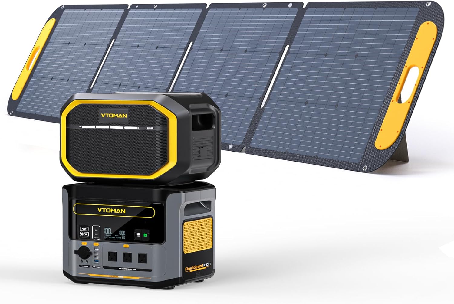 VTOMAN 2376Wh Portable Power Station Bundle with Extra Battery & 200W Solar Panel Included - Up to 2000W Solar Power Generator for Home Backup, Off-grid, Road Trip, RV, Camping, Fishing, Emergencies