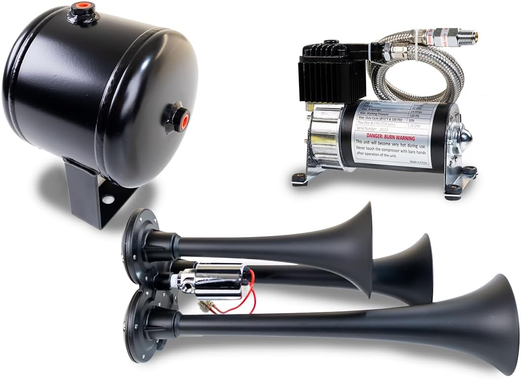 Kleinn Air Horns HK3-1 Complete Triple Air Horn Package - Black