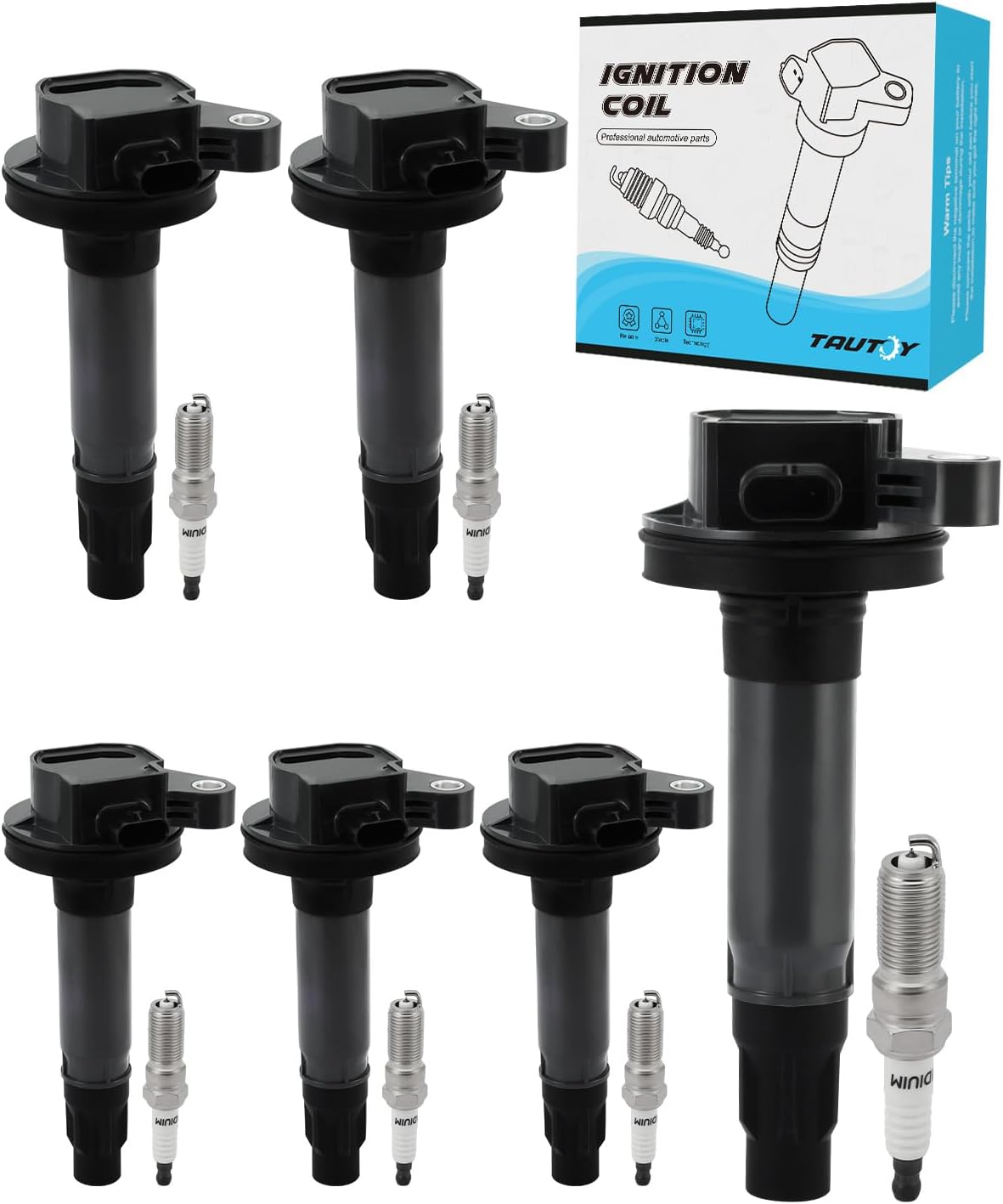 Set Of 6 UF823 Ignition Coil Pack & Iridium Spark Plugs (3.5L 3.7L) 2016-2020 For Ford Edge Explorer F150 Flex Police Transit, For Lincoln Confinental MKT MKX, Replace # DG563 7T4Z12029F