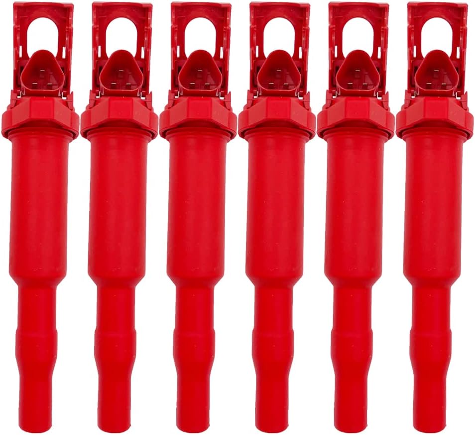 6PCS HIGH ENERGY ALL RED TOP PERFORMANCE IGNITION COIL UF592 12137594937 FOR BWM 1 3 4 5 6 7 M POWER SEREIS X1 X3 X5 X4 X6 Z4 ActiveHybrid E&F SERIES Chassis N51 N52 N53 N54 N55 S55 2.5 3.0 3.0T V6